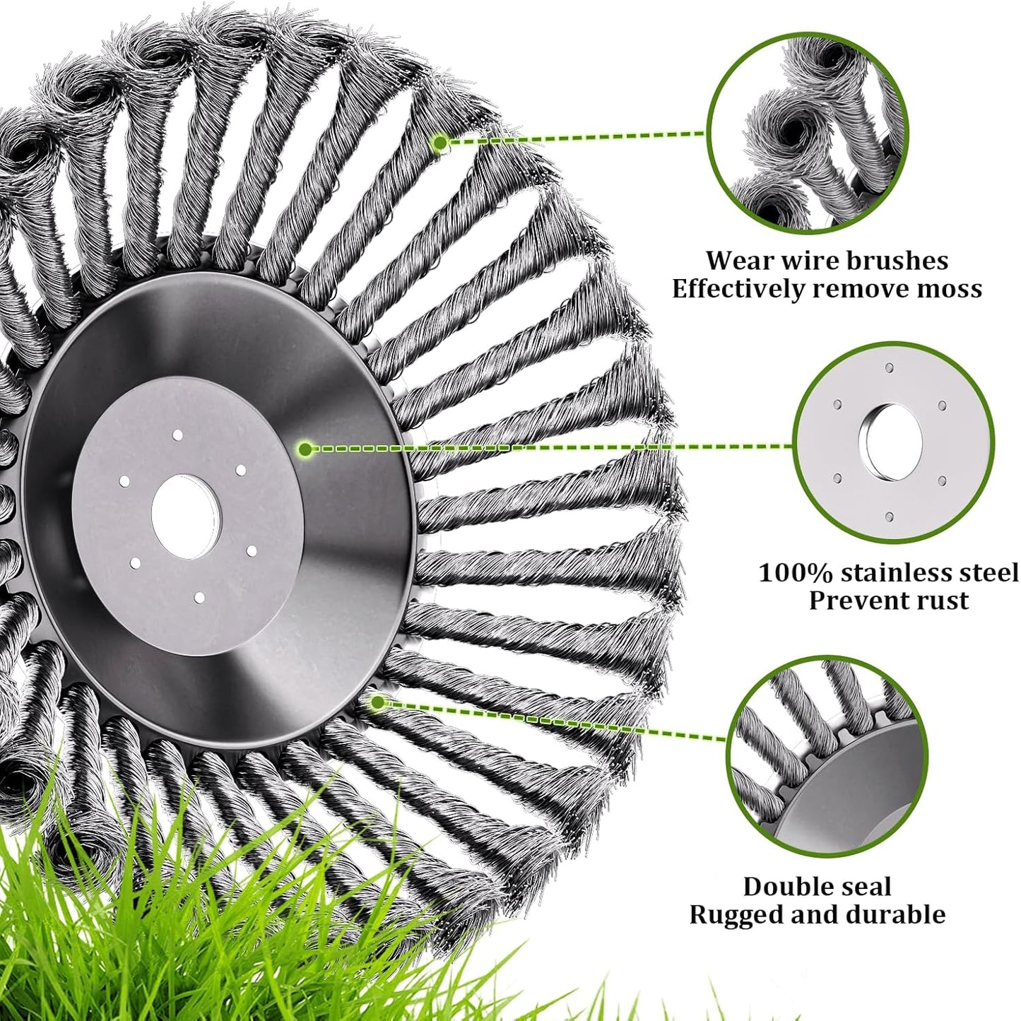 Steel Wire Rotary Weed Brush Cutter Trimmer Head for Weed Cutter Eater,Indestructible Trimmer Blade with Universal Adapter Kits for Moss Grass Rust Removal (6 inch)