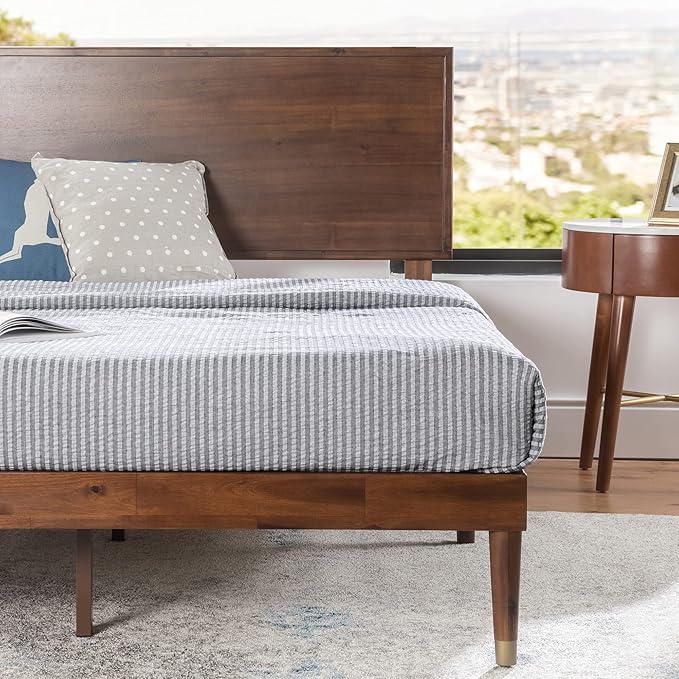 ZINUS KING Raymond Wood Platform Bed Frame with Adjustable Wood Headboard, Solid Wood Foundation, Wood Slat Support, No Box Spring Needed, Easy Assembly, King, Brown - Retail $276