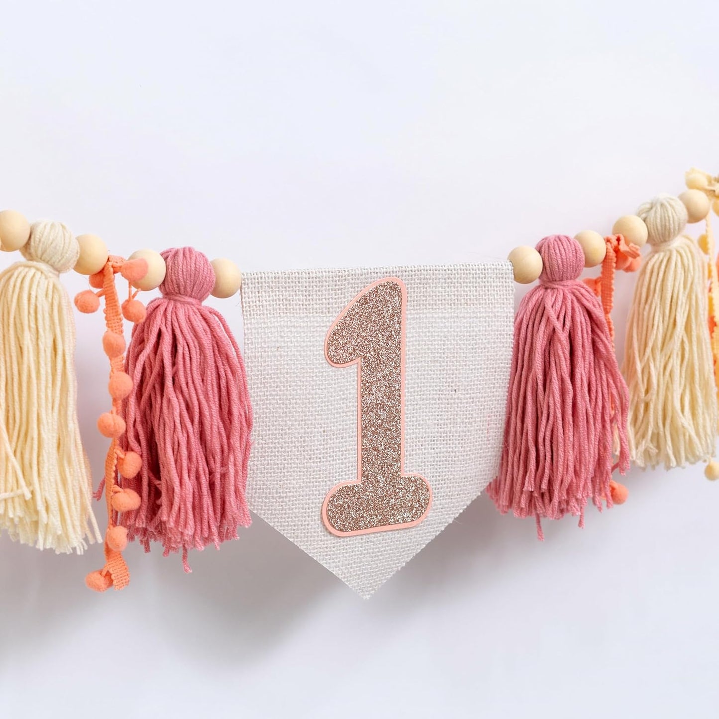 Baby Girl First Birthday High Chair Banner - Pink Tassel Garland,Fairy First Birthday Banner,Wall Hangings Decorative for Kids Photo Props