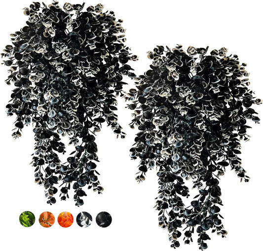 Vine Plant Fake 4 Pcs Ferns Artificial Plants Large Faux Hanging Plant Artificial Hanging Plants Wall Plants Fake Ivy Room Decor Home Garden Wedding Party Indoor Outdoor Decorations(Black White)