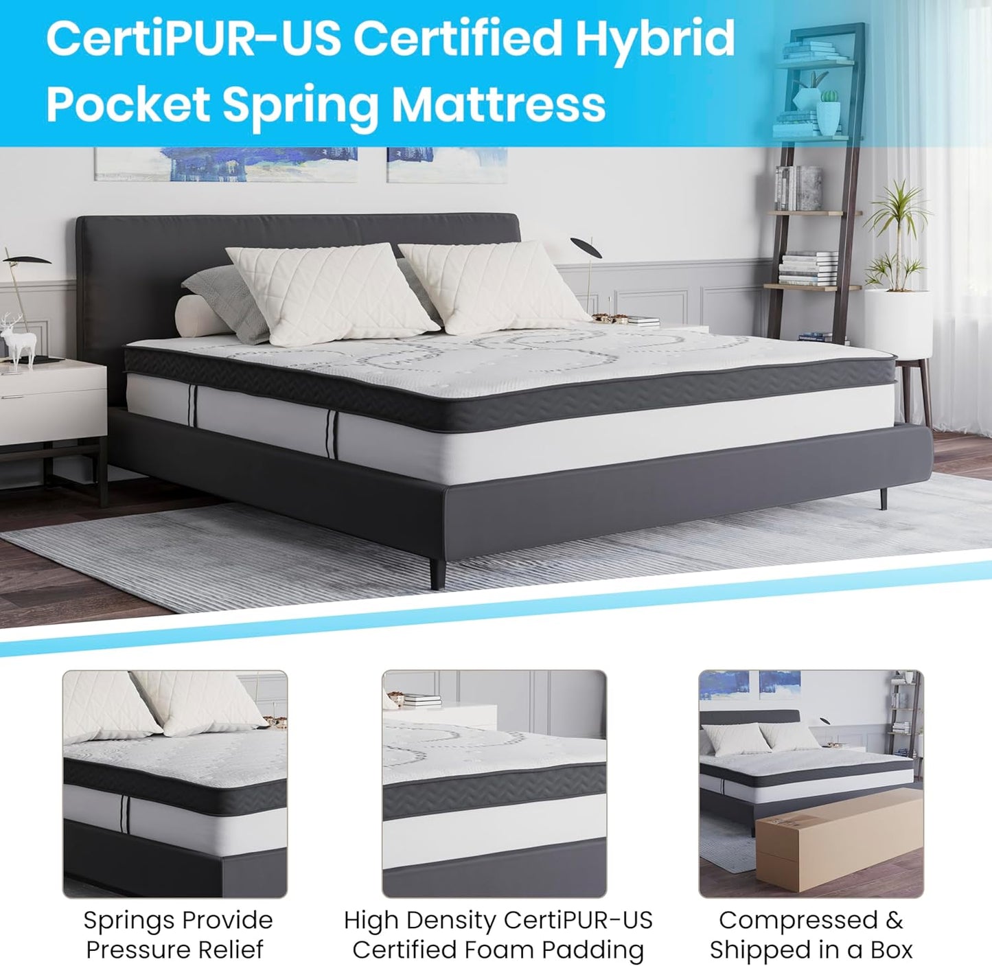 NEW - Flash Furniture KING 12 Inch Capri Comfortable Sleep Hybrid Pocket Spring and Foam Mattress in a Box - Retail $330