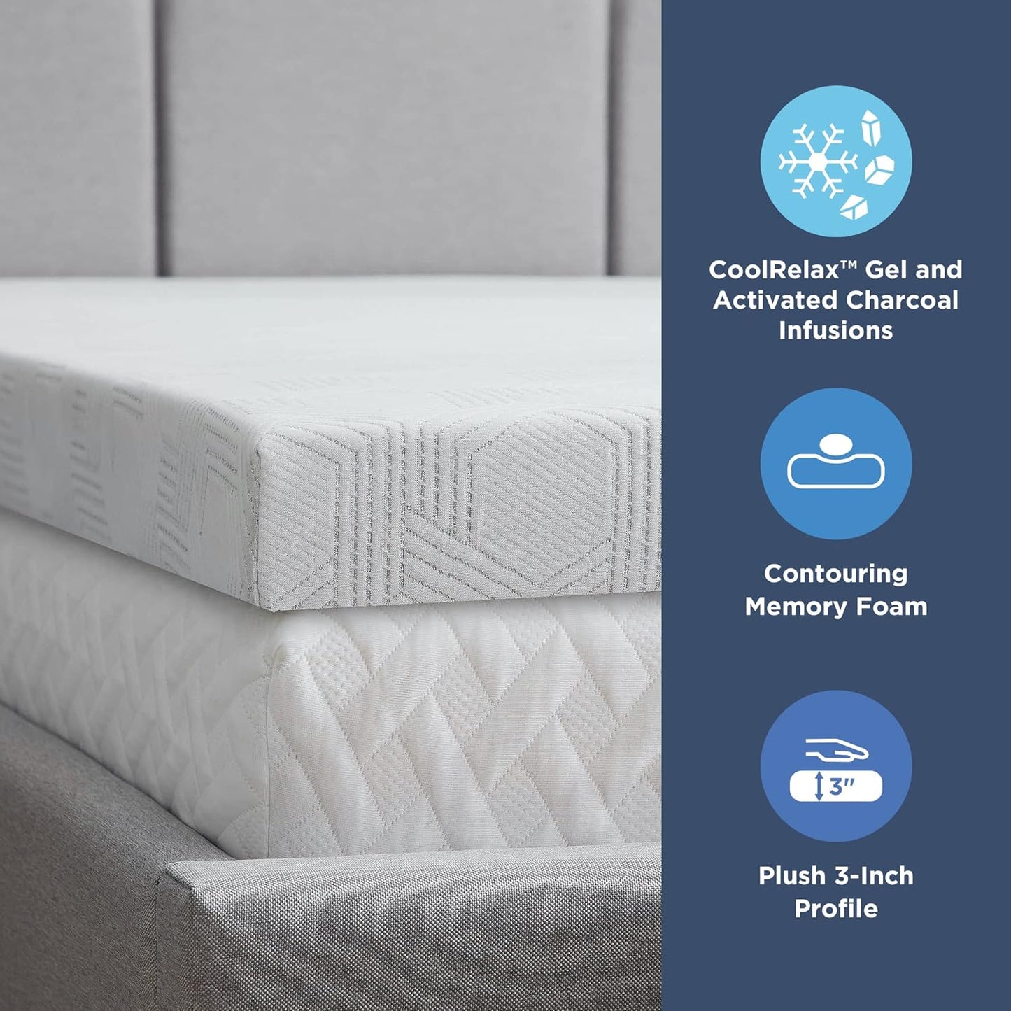 Dr. Oz Good Life Say Goodnight Memory Foam Mattress Topper Twin Size, Gray (OZGL30TT30BGT)