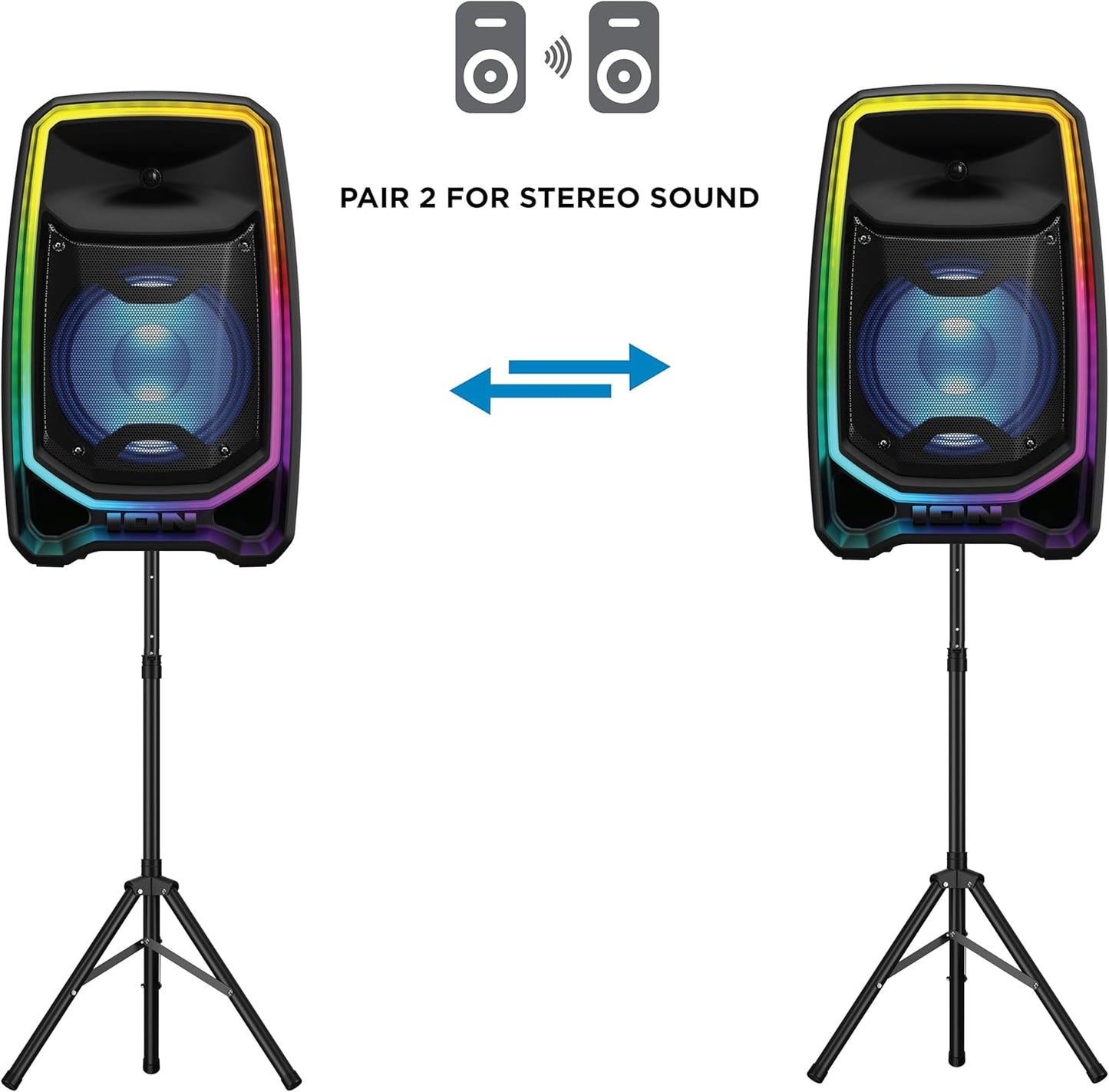 ION Total PA Freedom High-Power Speaker System with 650-Watt Sound, Wireless Microphone, Bluetooth, Ultimate Bass, Integrated Mixer and Edge-Glow Lights