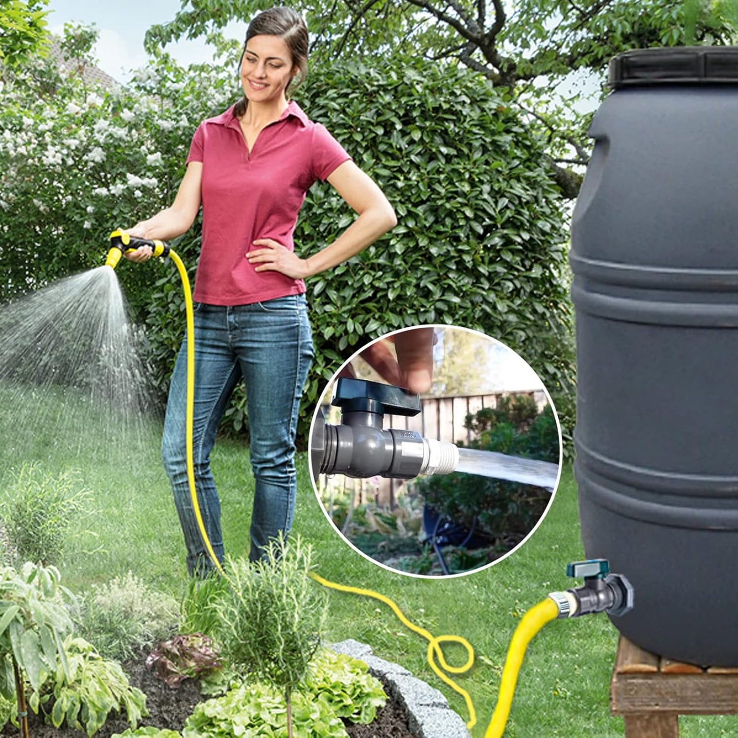 2 Pack Rain Barrel Diverter Kit, 3/4 Inch PVC Garden Water Barrel Spigot Kit with Bulkhead Fitting Hose Faucet Adapter and Thread Seal Tape for Water Tanks,Aquariums,Tubs,Pools,Garden Barrels