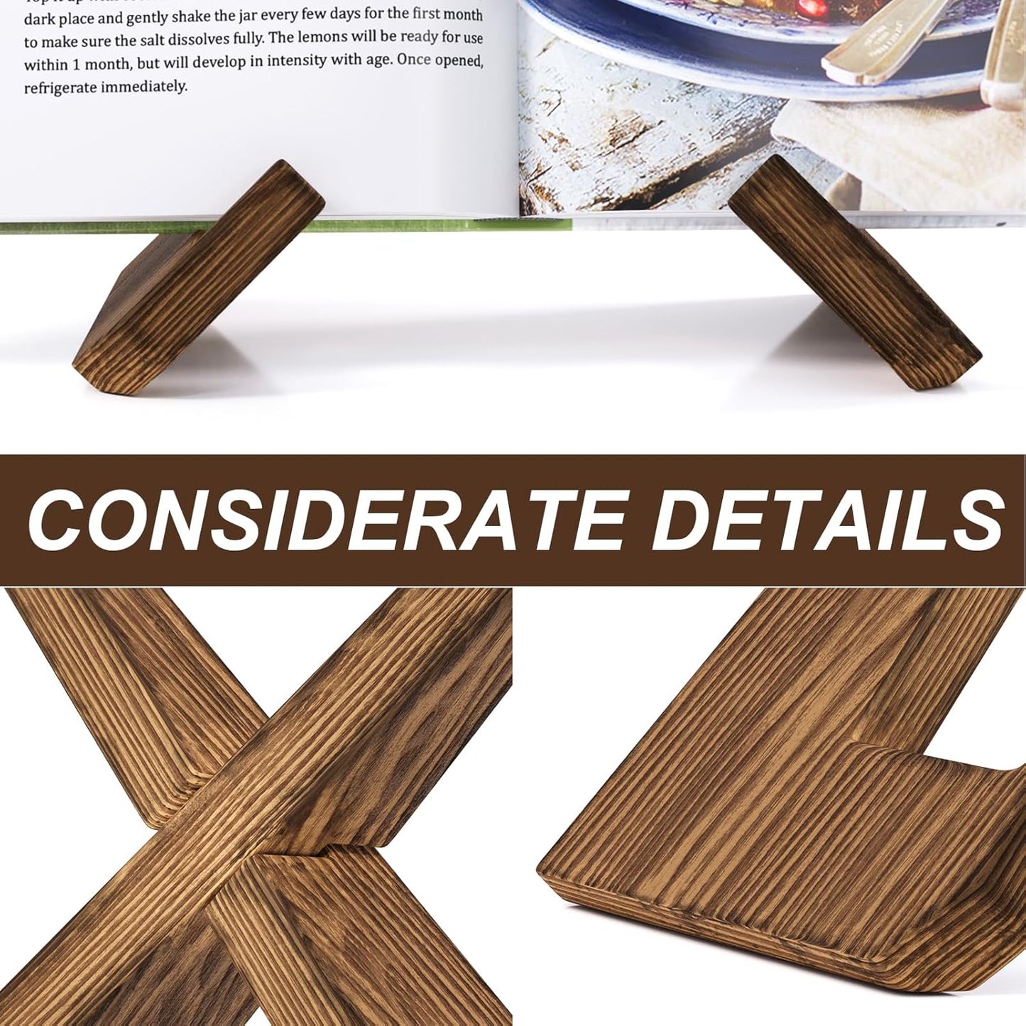 Wooden Plate Stands for Display, Wood Plate Holders for Displaying, Decorative Picture Frame Stand, Easel for Sign, Cookbook, Now Playing Vinyl Record, Recipe Book Holder for Photo, Plaque, Platter