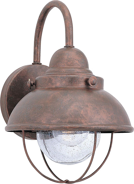NEW - Sea Gull Lighting 8870-44 Sebring One-Light Outdoor Wall Lantern with Clear Seeded Glass Diffuser, Weathered Copper Finish - Retail $51