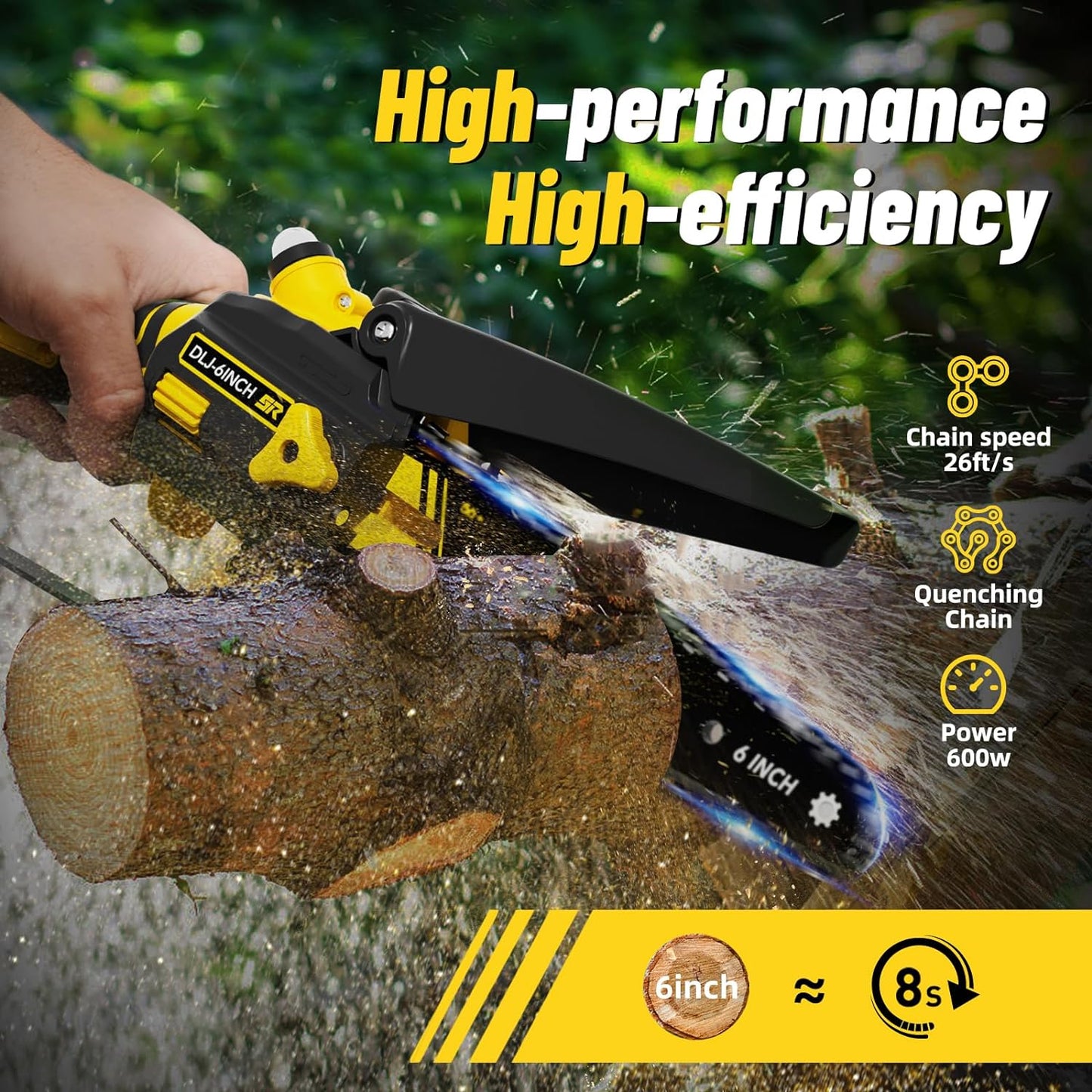 NEW - Mini Chainsaw Cordless 6'' with 2Ã—21V Battery, IMOUMLIVE Brushless Powerful Electric Small Hand Portable Chain Saw with Auto Oiler, Lightweight, 2.2 lbs, Handheld, Easy For Pruning, Cutting, Trimming - Retail $78