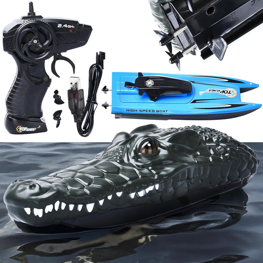 Top Race Remote Control Alligator Head - Remote Control Boat Prank Toy for Kids, Adults, Pranksters - 2.4G Waterproof RC Boats - Battery Powered - 3Hx10.2Linch - Retail $17