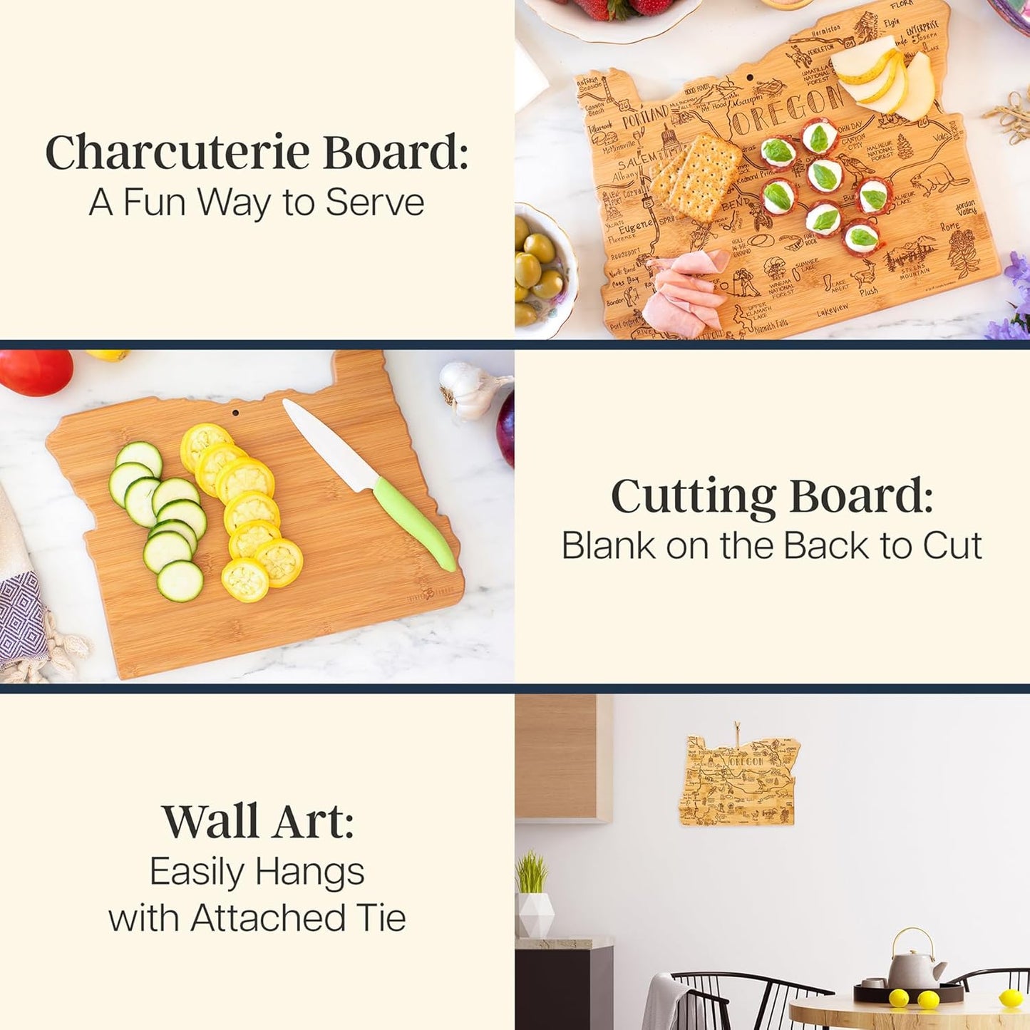 Totally Bamboo Destination Oregon State Shaped Cutting Board, Charcuterie and Cheese Serving Board – Oregon Gift for Home Décor or Everyday Kitchen Use