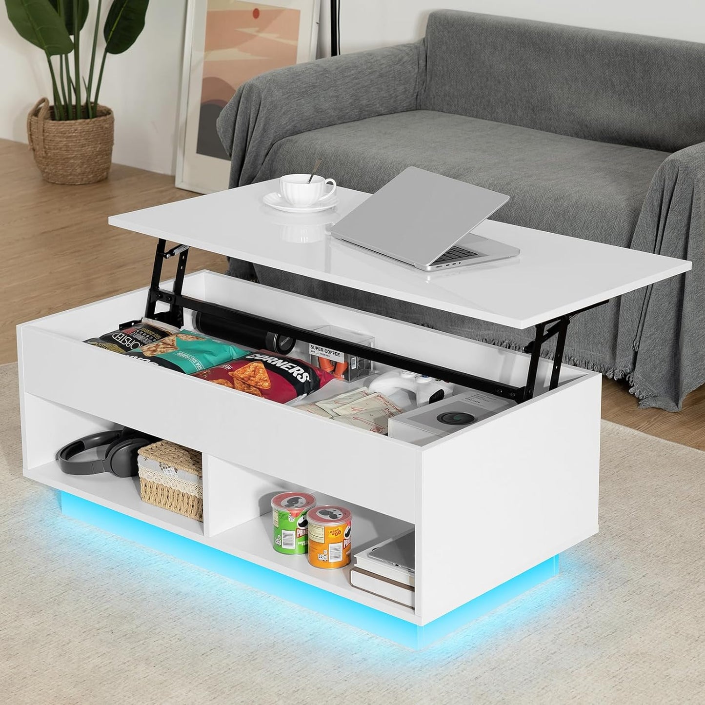NEW - HOMMPA Lift Top Coffee Table with Hidden Storage, 2 Open Shelves - Retail $155