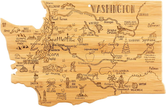Totally Bamboo Destination Washington State Shaped Cutting Board, Charcuterie and Cheese Serving Board – Washington Gift for Home Décor or Everyday Kitchen Use
