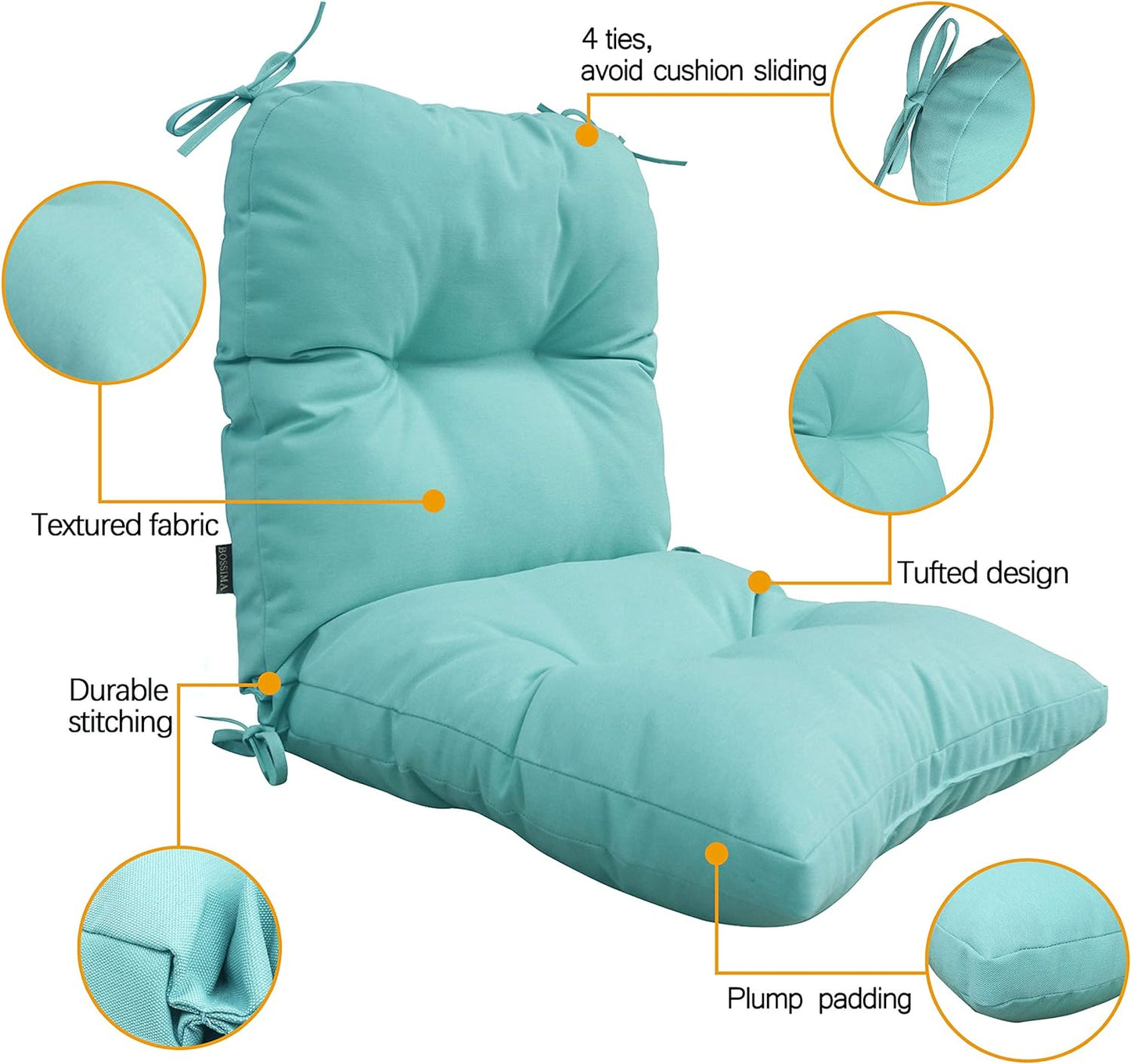 BOSSIMA Outdoor Indoor High Back Chair Tufted Thick Cushions Comfort Replacement Patio Seating Cushions Set of 2 Light Grey