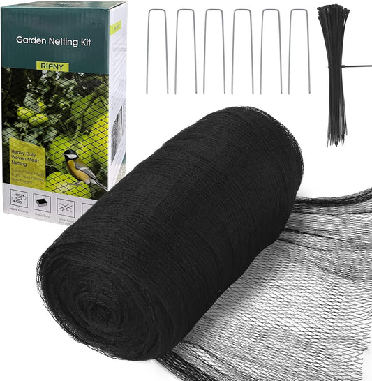 Bird Netting for Garden - 13 x 40 FT Heavy Duty Anti Bird Netting Mesh with Ties and Landscape Staples for Vegetable, Fruit Trees & Other Plants, Lasting Against Birds Deer Squirrels and Poultry