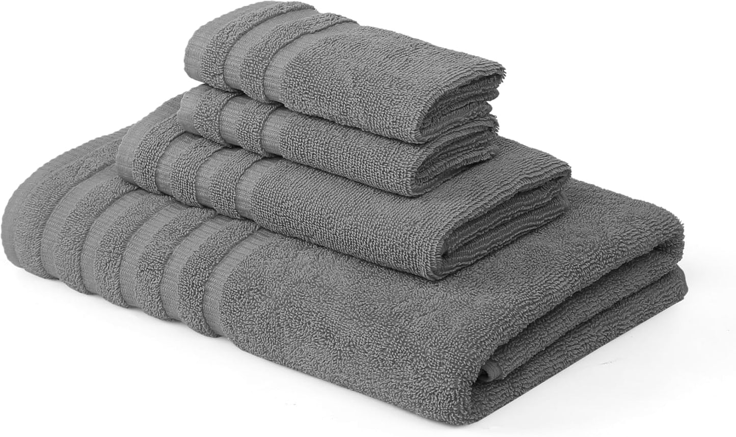 Modern Threads Organic Vines 6-Piece 100% Cotton Towel Set – Yarn Dyed Jacquard & Solid – Includes 2 Bath Towels, 2 Hand Towels, 2 Washcloths – Absorbent, Quick Dry, Soft & Durable – Gray