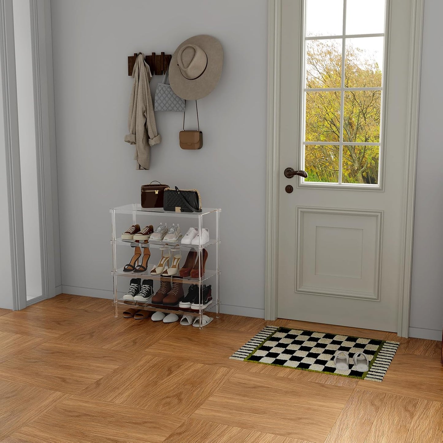 Aquiver 4-Tier Acrylic Shoe Rack - Shoe Rack Organizer - Modern Shoe Storage Shelf, Holds 12-16 Pairs of Shoes for Entryway, Closet - 25.6'' L x 11.8'' W x 28.3'' H, Clear, Easy Assembly & Clean - Retail $90