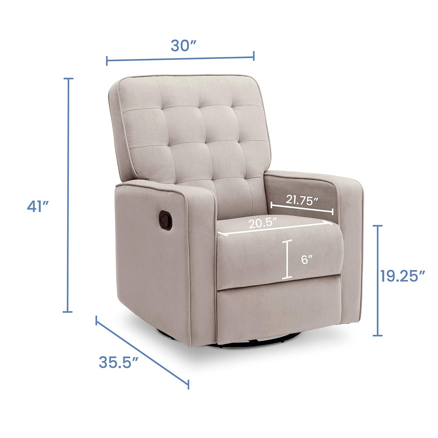 NEW in Box - Delta Children Gavin Recliner Glider Swivel Chair Featuring LiveSmart Fabric by Culp - Stain-Resistant - Retail $299