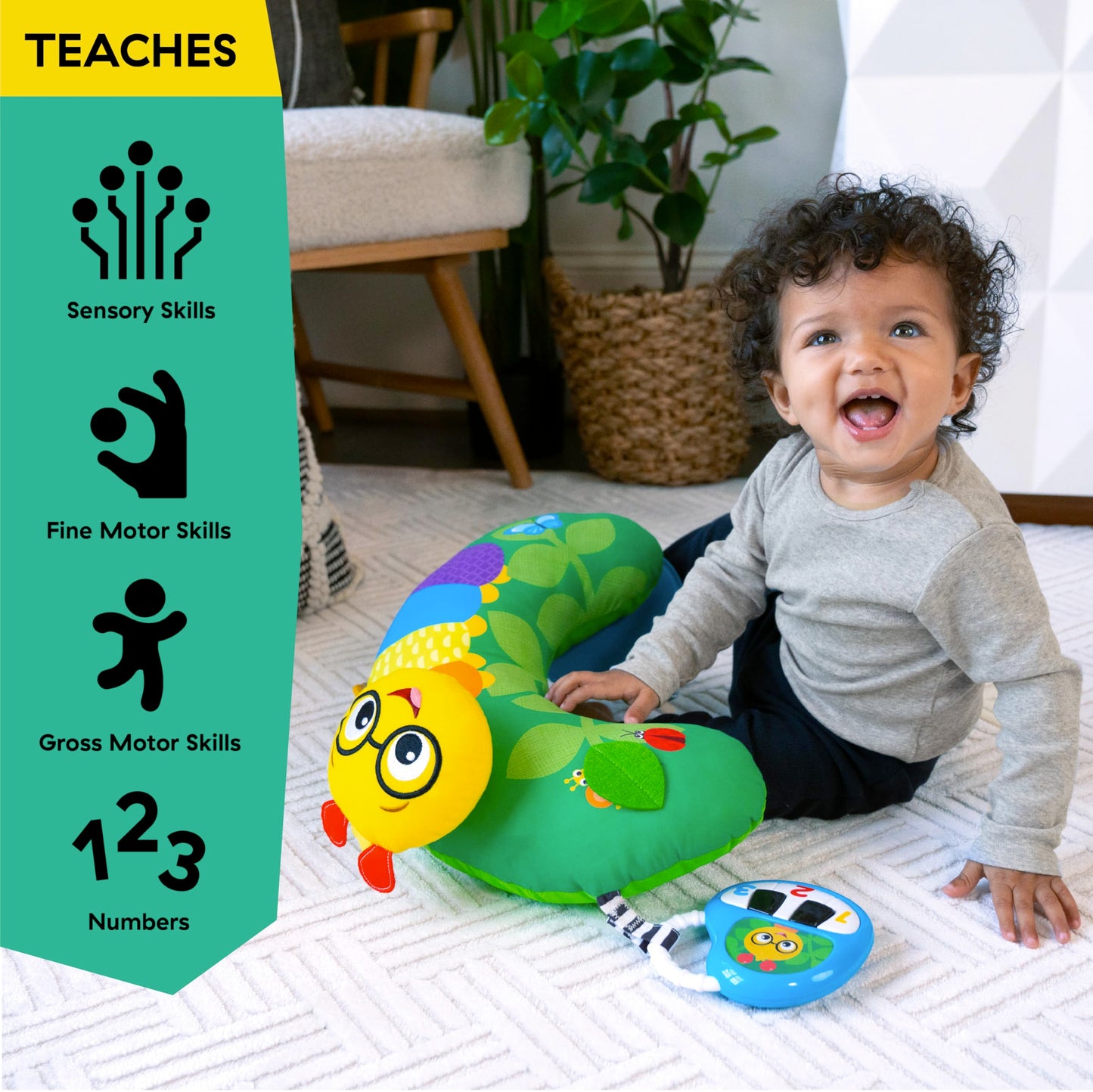 Baby Einstein Cal-a-Pillow Tummy Time Pillow, Multisensory Activity Toys, Sitting Up Play, Cal the Caterpillar, Ages 0+ Months