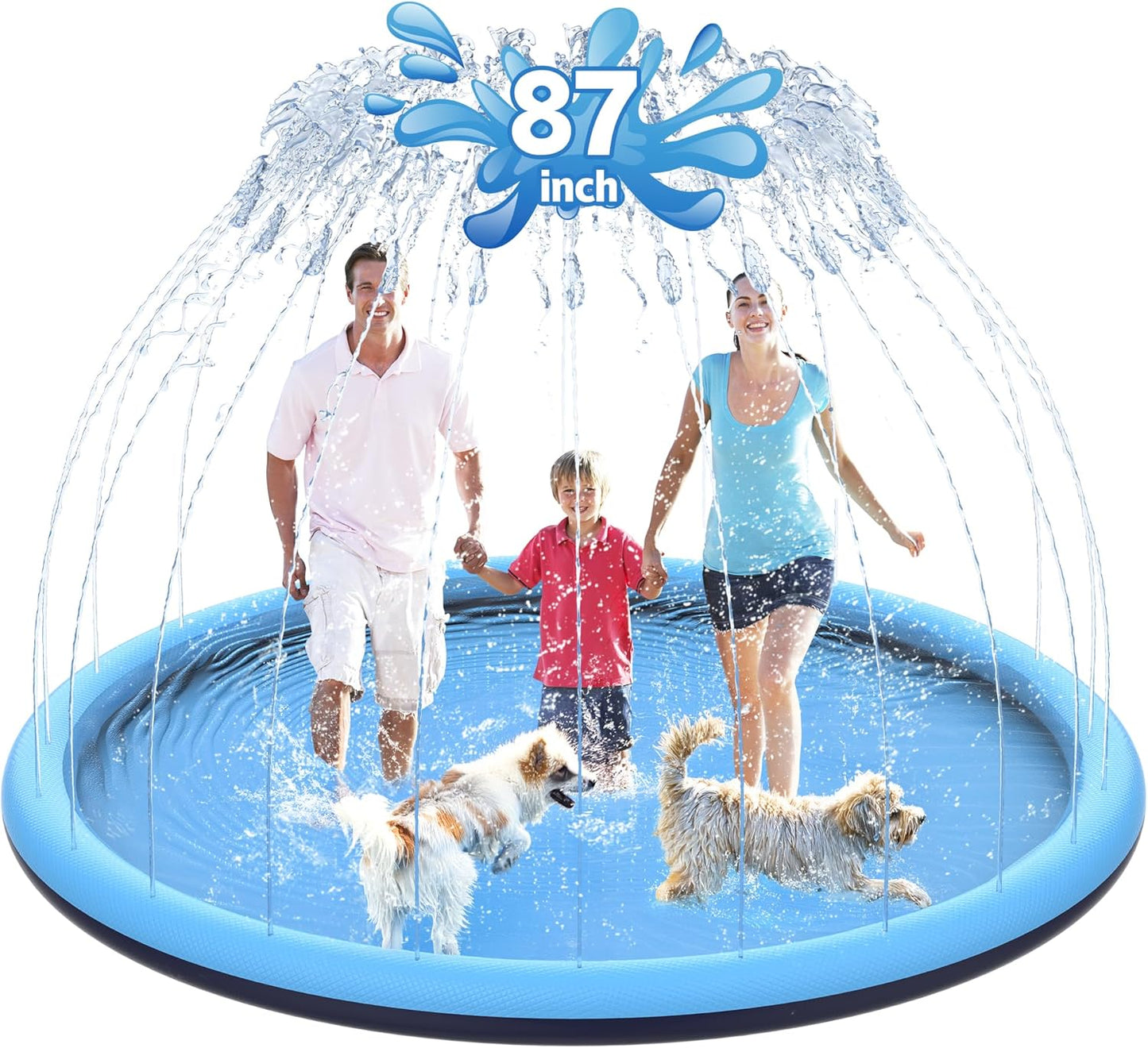 87" Non-Slip Splash Pad for Kids and Dog, Thicken Sprinkler Pool Summer Outdoor Water Toys, Extra Large Backyard Wading Pool for Children Boys & Girls or Pet Dog (Blue)