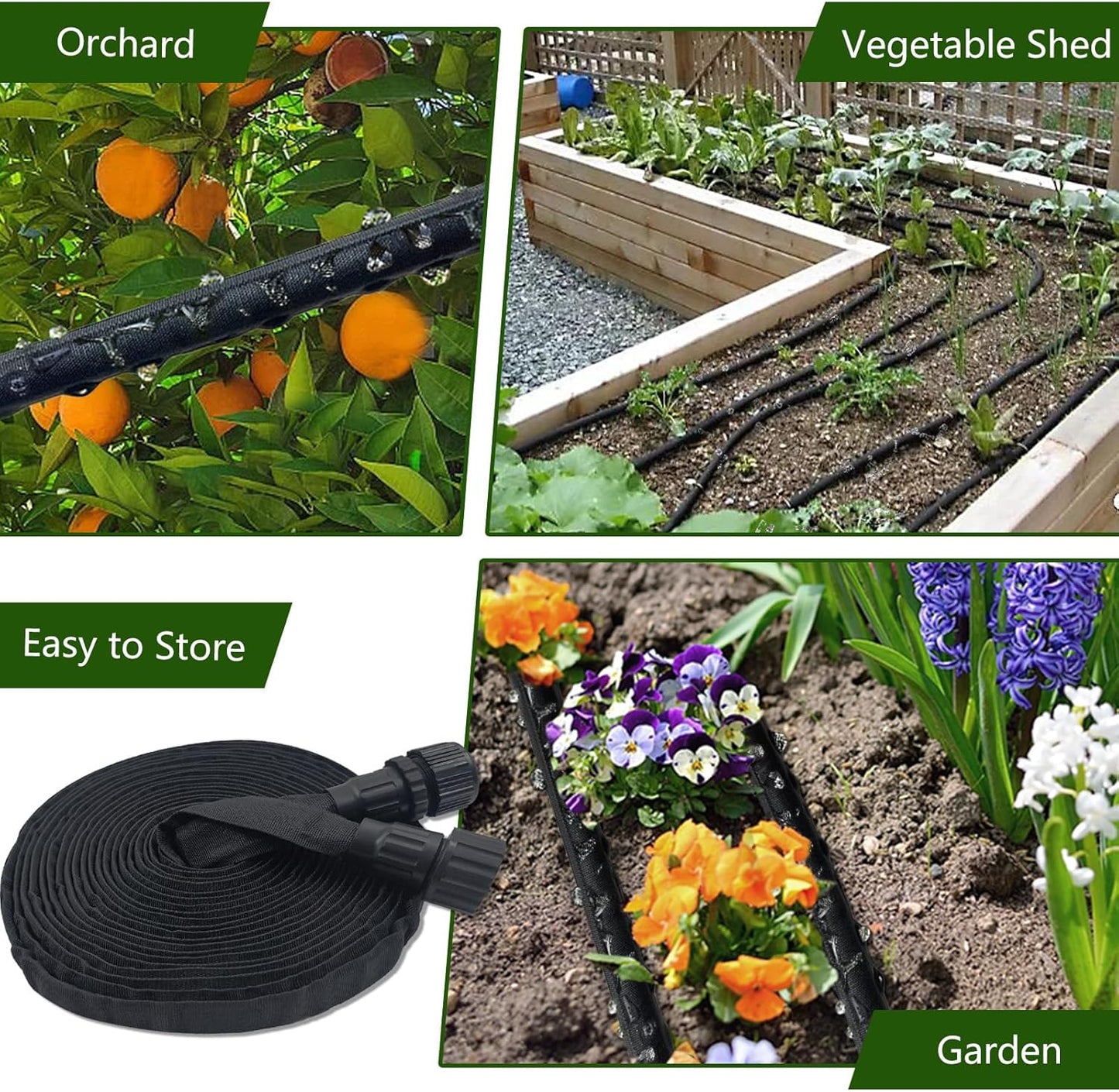 Flat Soaker Hose 50ft, Heavy Duty Double Layer Design, Drip Irrigation Hose Saves 80% Water, Leak Proof Sprinkler Hose For Garden, Lawn, Flower Bed, Vegetable Field