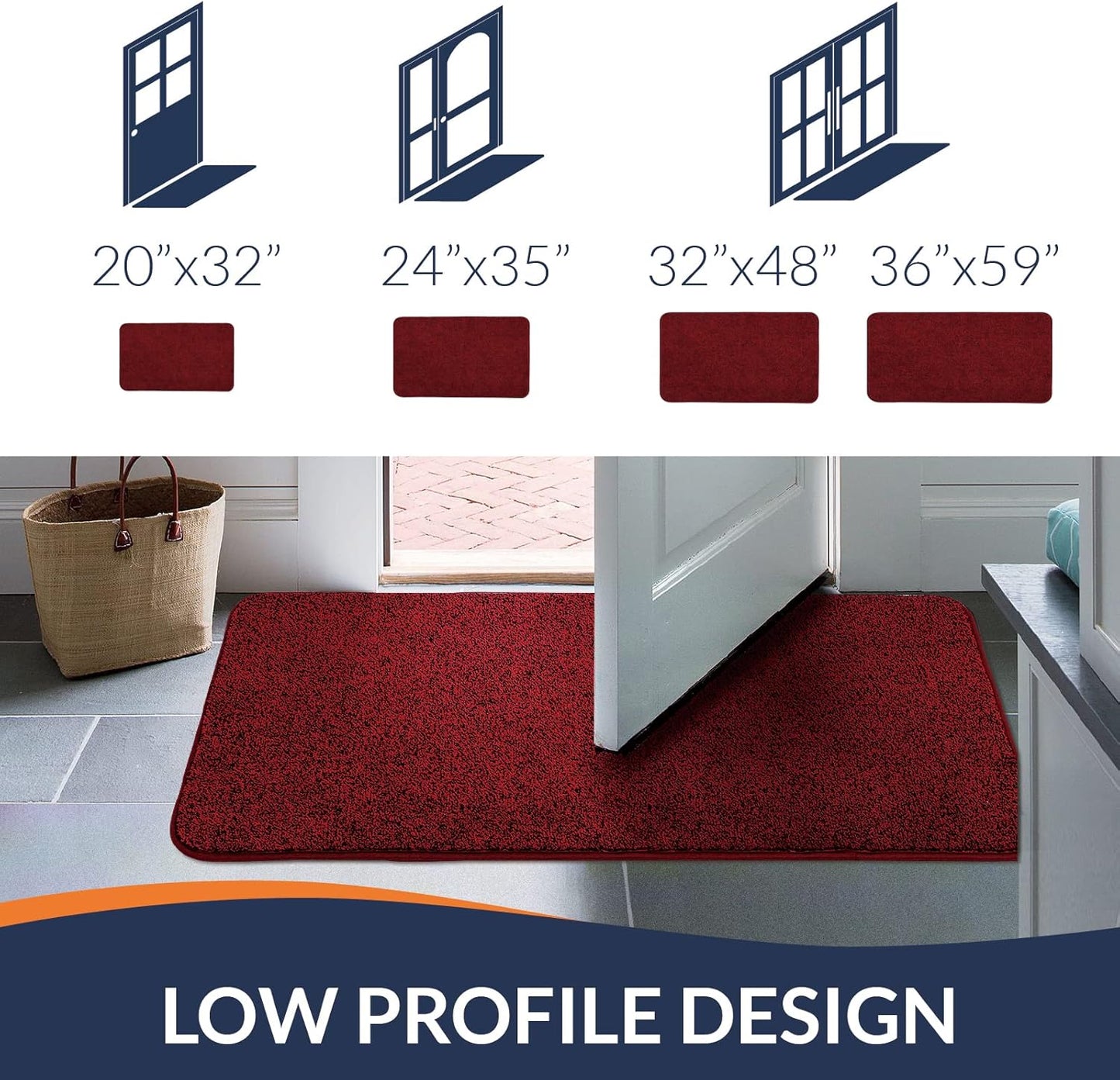 Walensee Indoor Doormat, Front Door Mat for Entrance (20"x32" Red) Machine Washable Entryway Rug Non Slip Dirt Trapper Door Rugs Absorbent Low Profile Shoes Scraper Inside Floor Mats for Entry