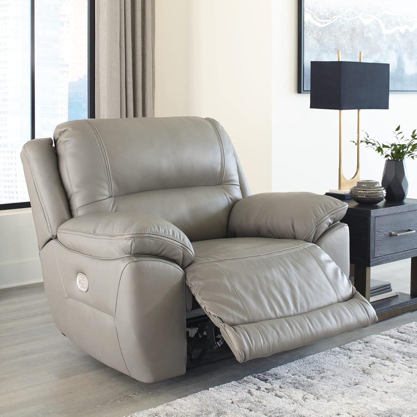 NEW - Signature Design by Ashley Dunleith Zero Wall Recliner with Power Headrest, Gray - Retail $977