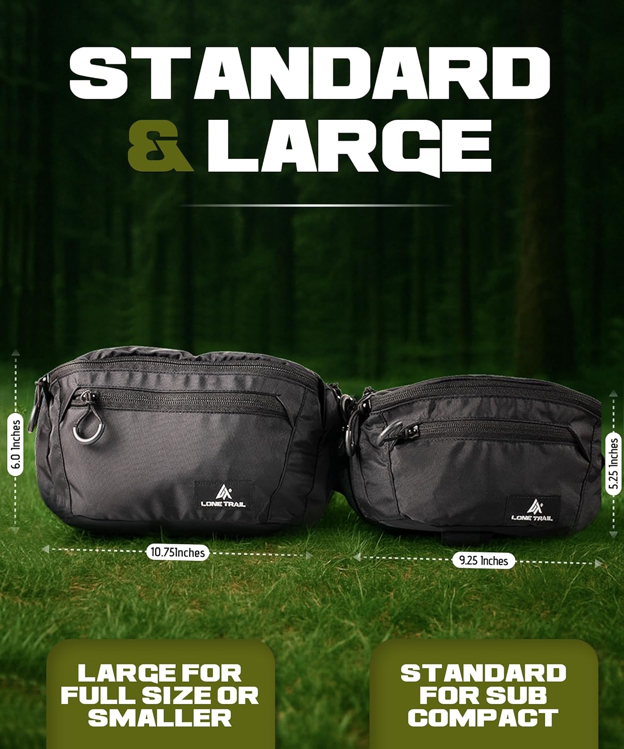 Lone Trail Large Concealed Carry Fanny Pack for Men | Adjustable ccw fanny pack for Men & Women for Hiking and Travel, Quick Access Back Pockets - Tactical Waist Packs - Utility Holder & Extra Strap