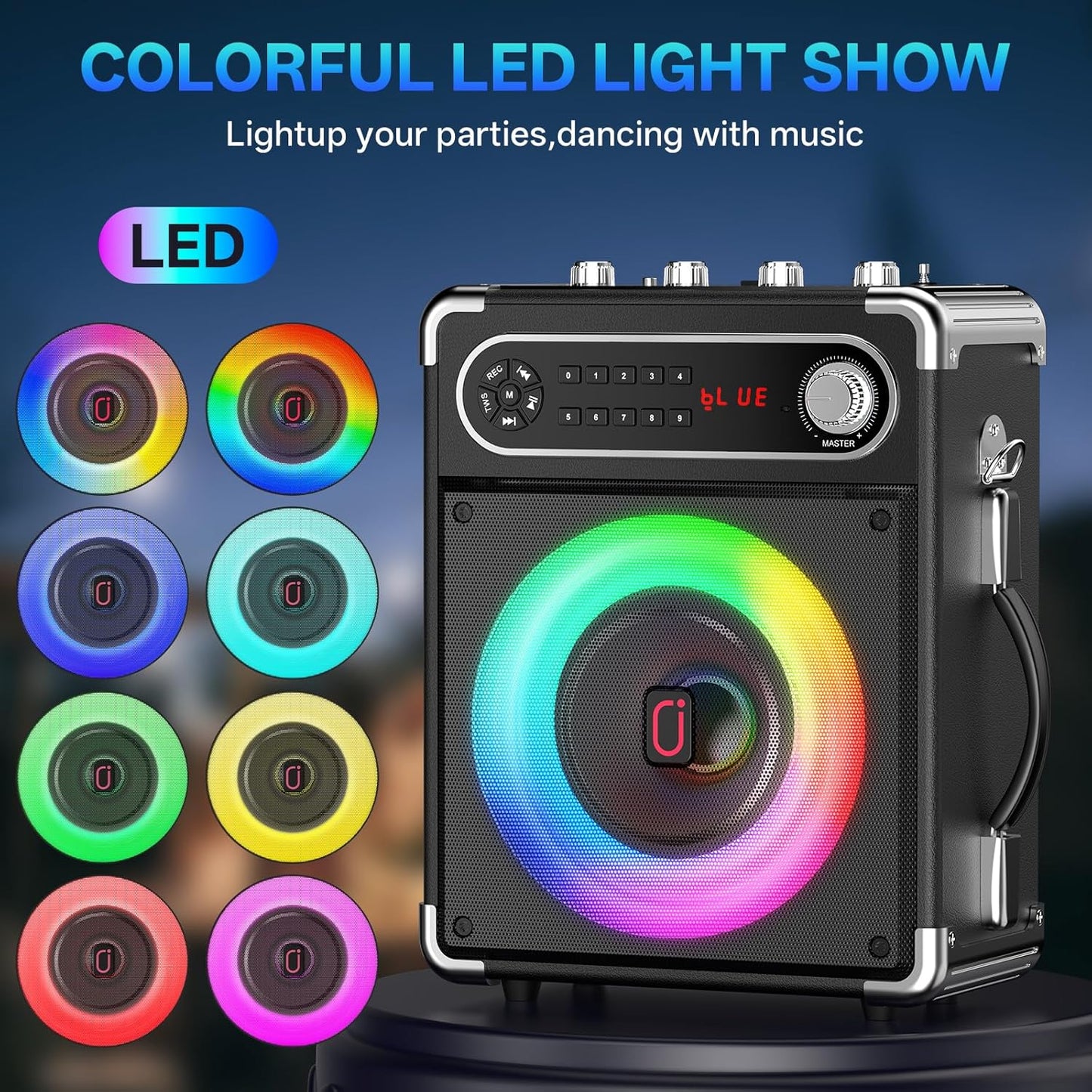 JYX Karaoke Machine, Portable Bluetooth Speaker with 2 Microphones for Adults, PA System with Bass/Treble Adjustment, Supports TF Card/USB, AUX in, FM, REC,TWS for Party-Black