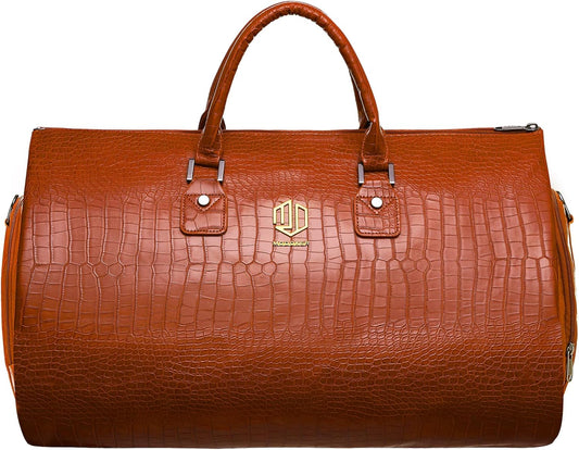 Modoker 2-in-1 Convertible Leather Garment Bag,Waterproof Carry On Garment Duffel for Business Travel,Hanging Suitcase with Shoulder Strap,Luggage for Men & Women, Light Brown