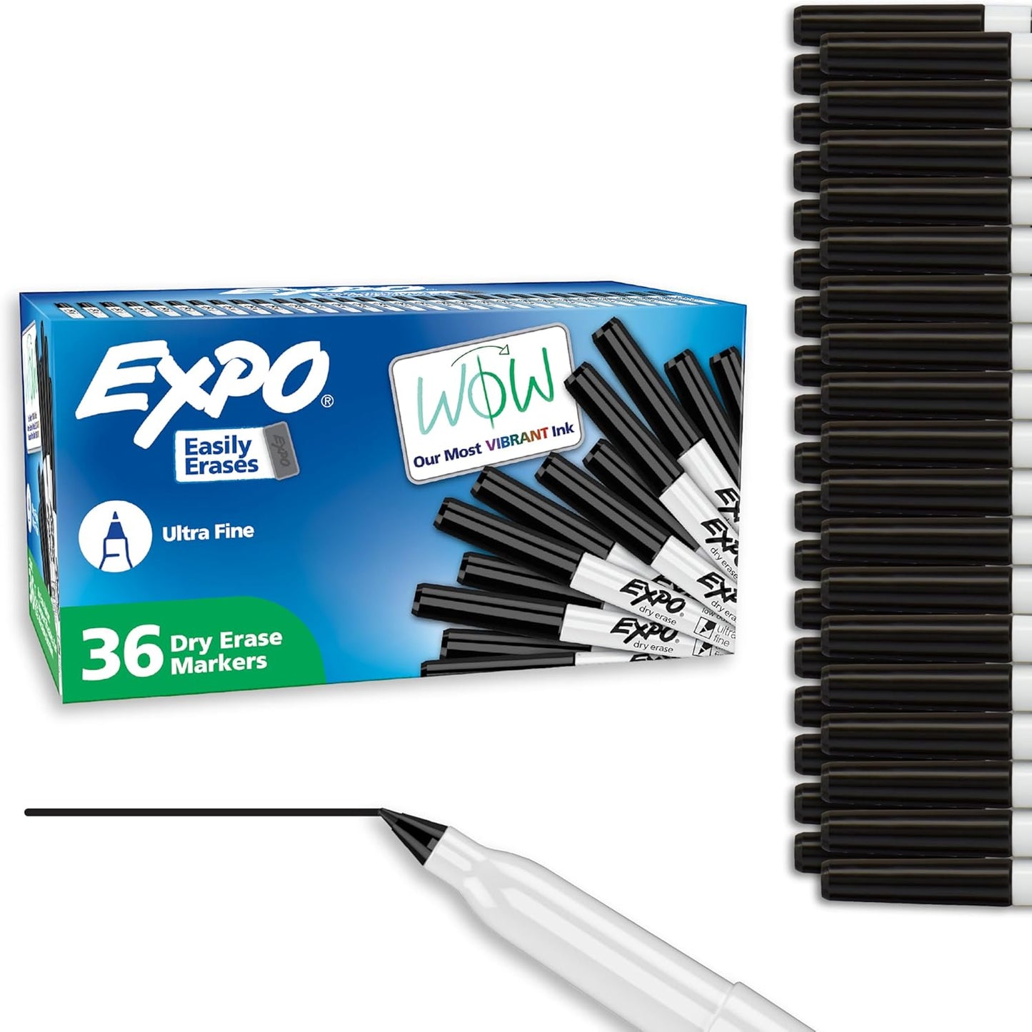 EXPO Low Odor Dry Erase Markers, Ultra Fine Tip, Black, 36 Count