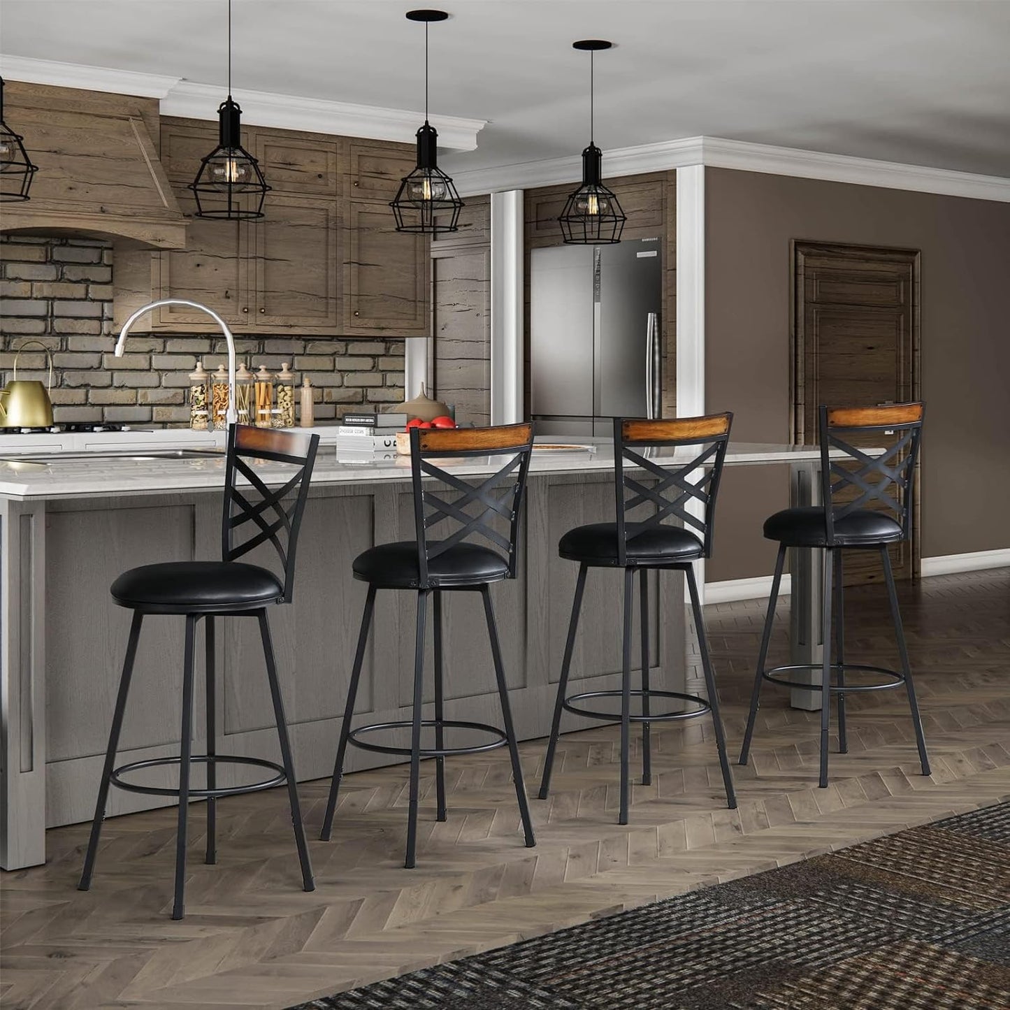 NEW - KATDANS New Black Swivel Bar Stools Set of 2, Adjustable Seat Height Bar Stools, 24/29 Inches Counter Height Stools with Back Bar Height Stools for Kitchen Island, Pub,Bistro, Restaurant, KS516R-BK - Retail $176