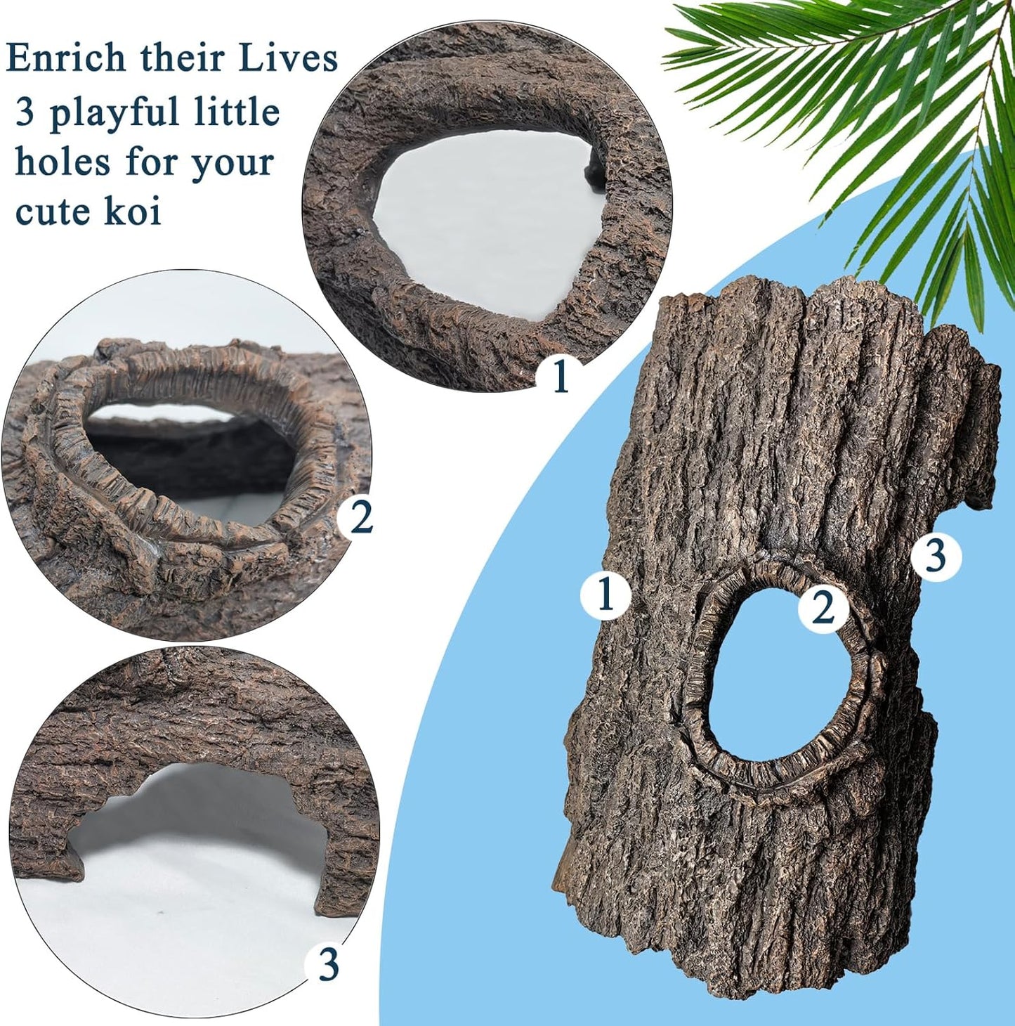 Faux Log Fish Cave for Koi Pond, Large Realistic Tree Stump Hideout,for Reptiles, Wildlife and Ponds Hideaway