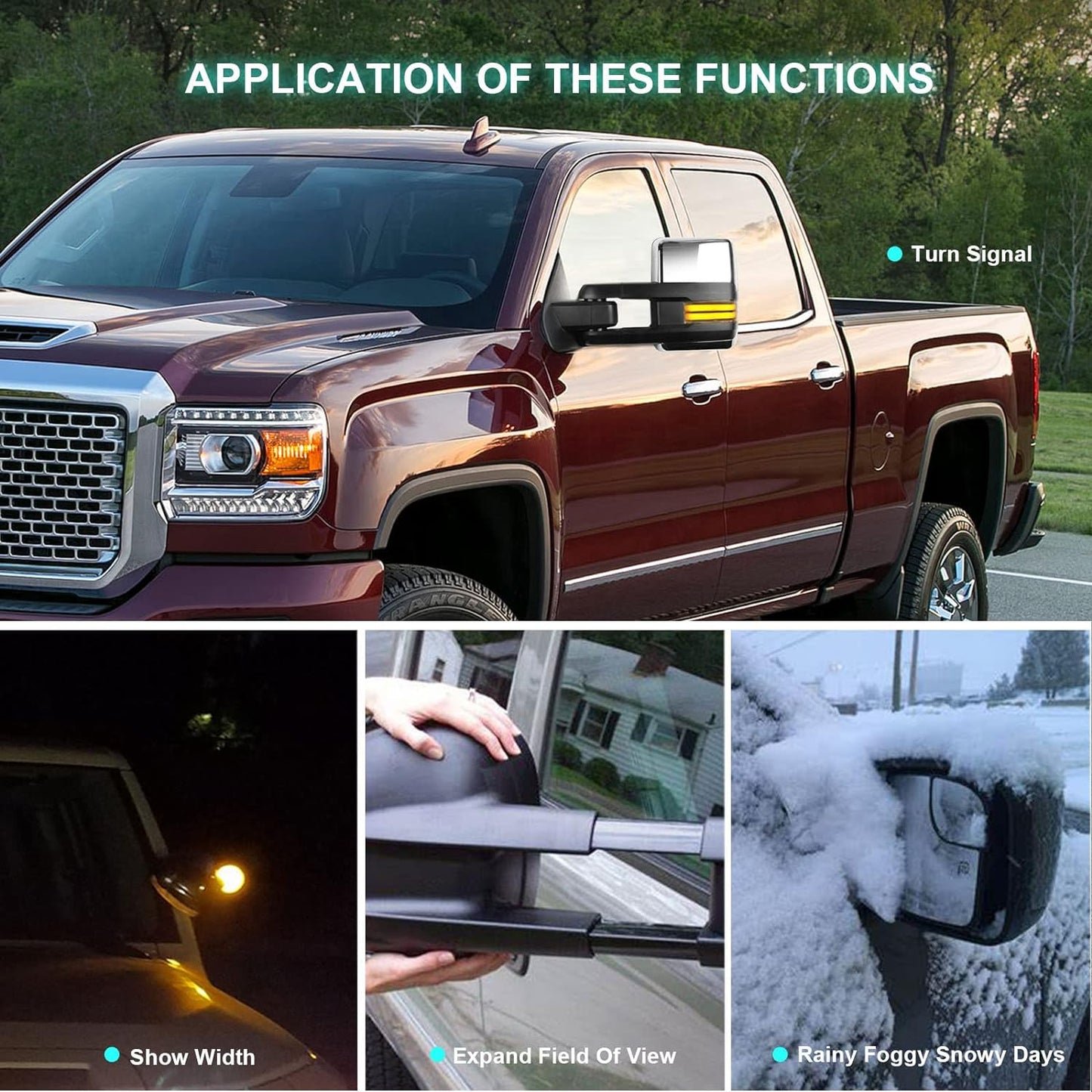 NEW - SCITOO Towing Mirrors Tow Mirrors Chrome Truck Mirrors fit for 2014-2018 for Chevy for GMC 1500 2015-2019 for Chevy for GMC 2500/3500 HD with Pair LH RH Power Heated LED Turn Signal Running Back Up - Retail $179