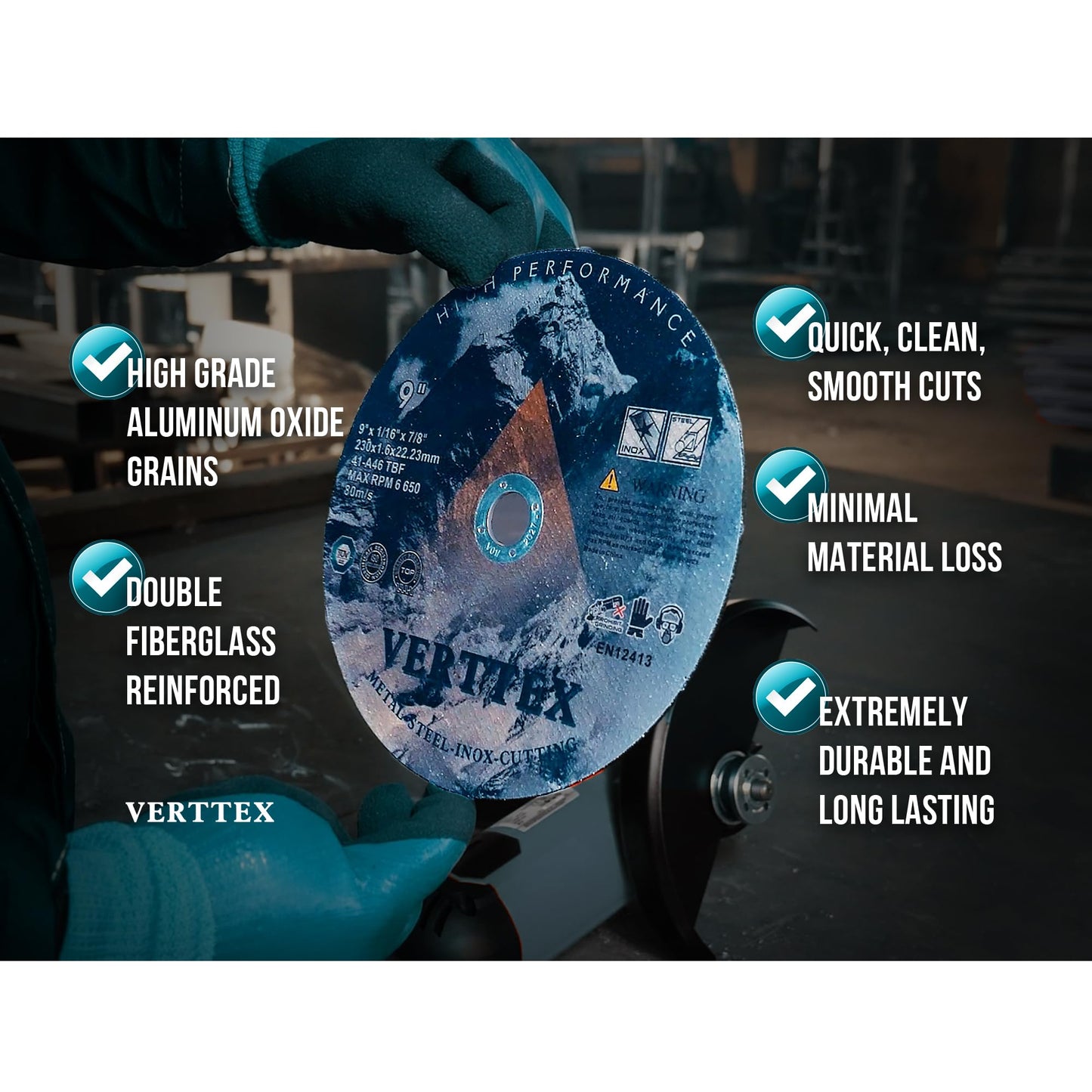 9”x1/16”x7/8” Inch Abrasive Cut Off Wheel, Aluminum Oxide Cutting Disc for Angle Grinder. Fiber Glass Reinforced Cutting Wheel for Stainless Steel, Carbon Steel, Aluminum, Metal- 25 Pack