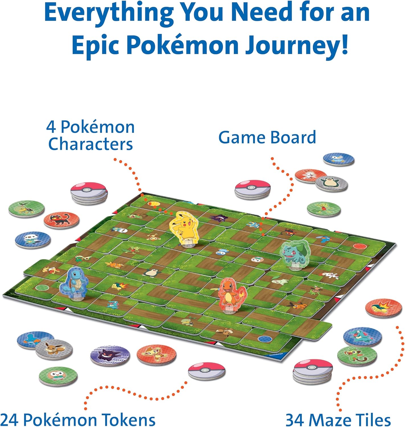 Ravensburger Labyrinth Pokémon Board Game – A Strategic Maze Adventure for Family Nights & Pokémon Parties – Includes Pikachu, Bulbasaur, and More – Great Birthday Gift for Kids Ages 7 and Up