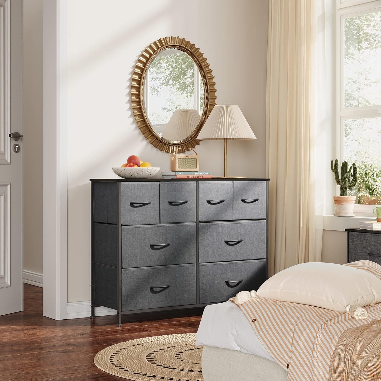 NEW - WLIVE Dresser for Bedroom with 8 Drawers, Wide Fabric Dresser for Storage and Organization, Bedroom Dresser, Chest of Drawers for Living Room, Closet, Hallway, Dark Grey - Retail $94