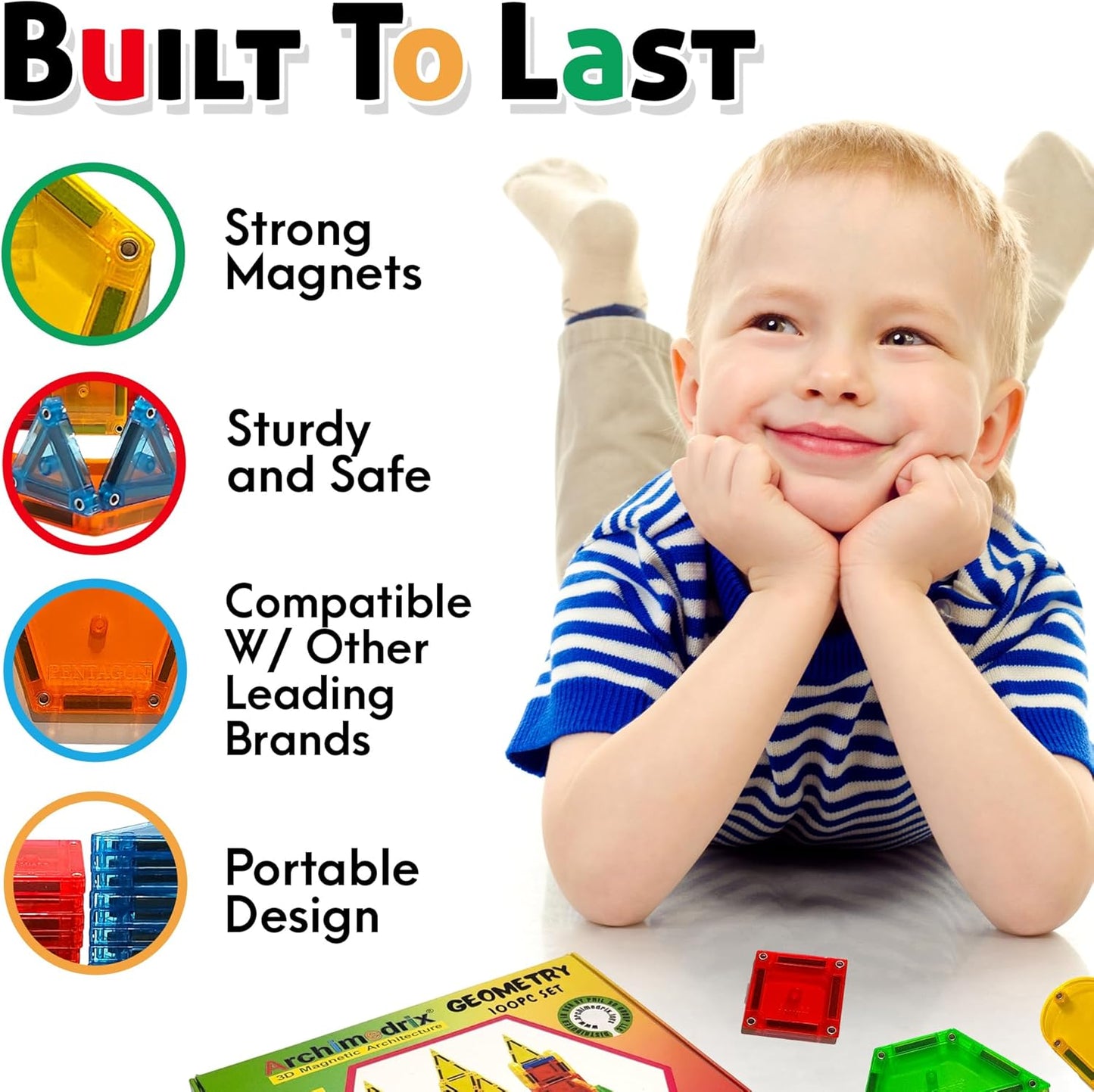 Geometry Magnetic Tiles Building Blocks, Lightweight Magnetic Shapes for Kids, Phthalate and Lead-Free Magnetic Building Tiles for Kids, Durable Magnetic Blocks, 100 Pieces