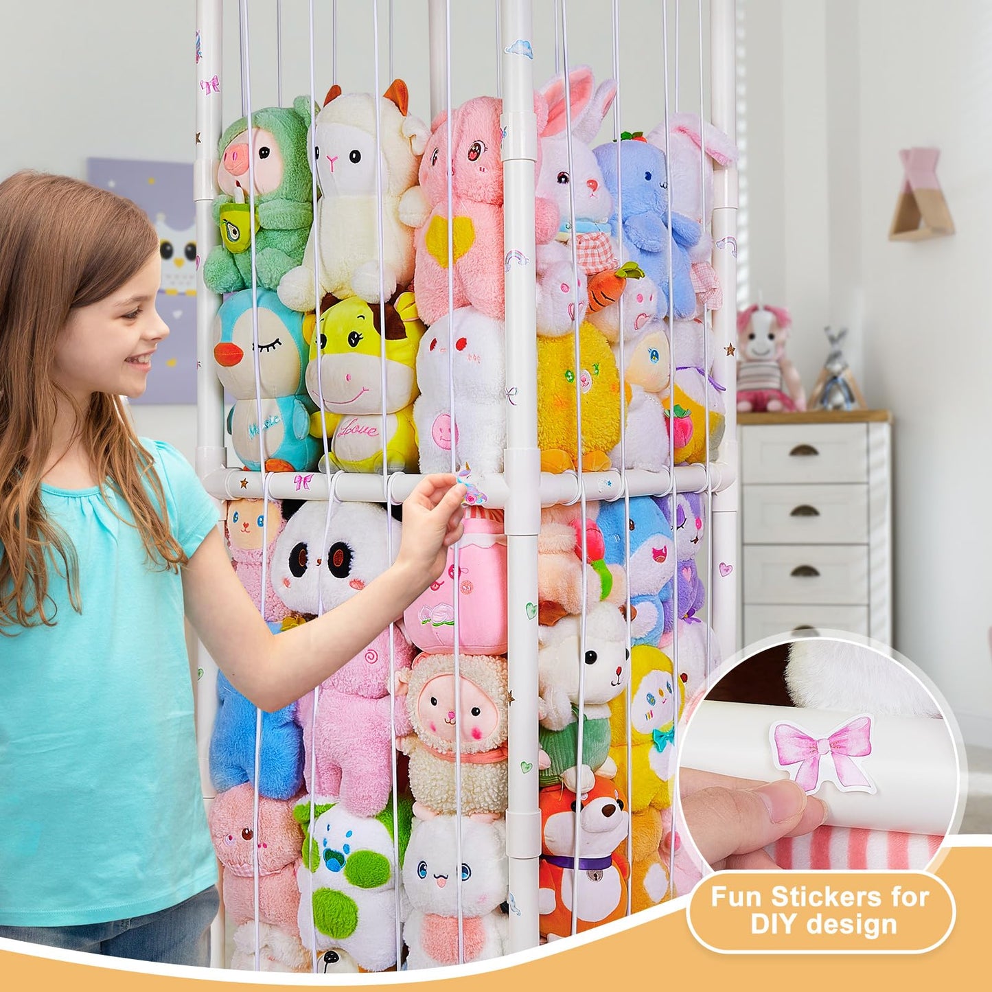 FIOBEE Stuffed Animals Storage Zoo Thicken PVC Tube Kids Toy Storage Organizer with Elastic Band Large Stuffed Animals Holder for Nursery Playroom Bedroom Room Furniture Plush Storage, White