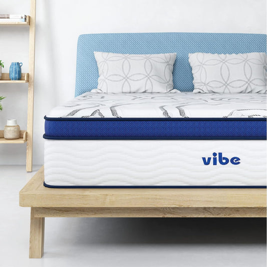 NEW - Vibe Quilted QUEEN Hybrid Mattress, 12-Inch Innerspring and Pillow Top Gel Memory Foam Mattress, Fiberglass Free, CertiPUR-US Certified Bed in a Box, Queen - Retail $397