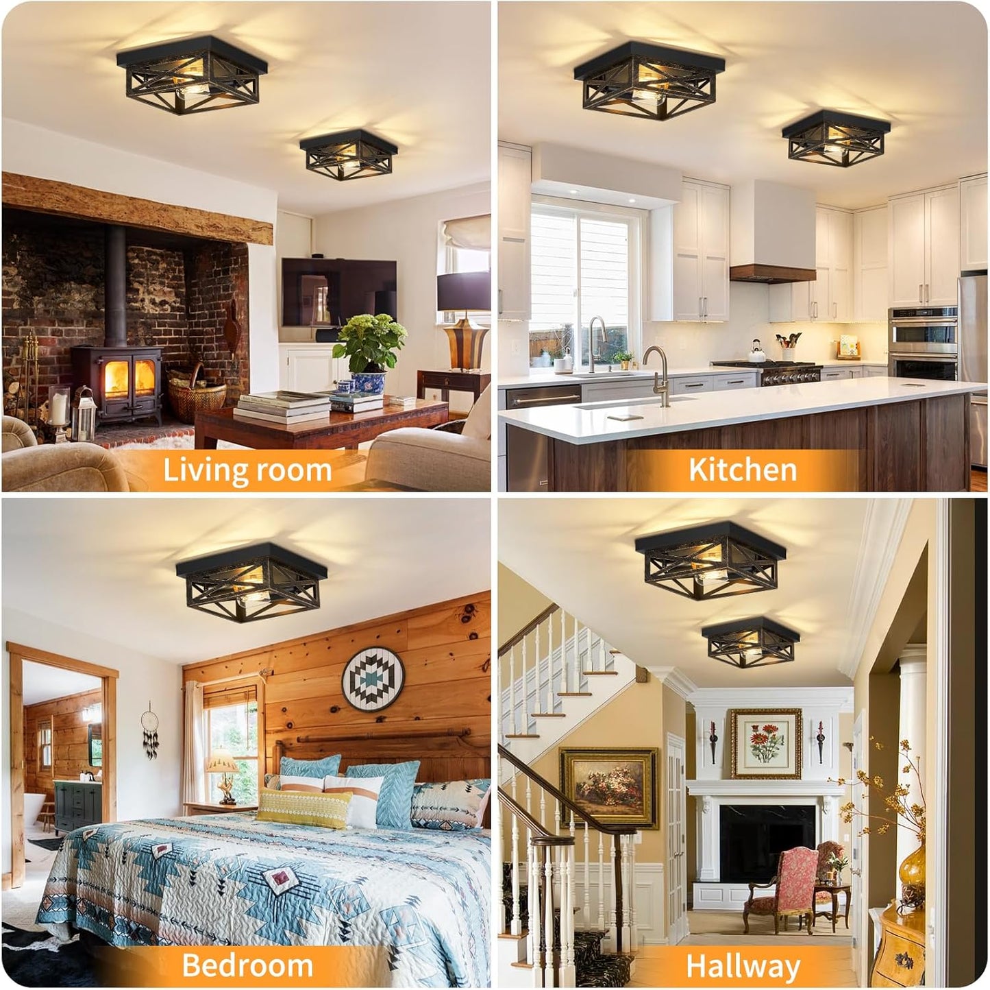 ZHU YAN 2 Pack Farmhouse Flush Mount Ceiling Light,Rustic Flush Mount Ceiling Light Fixture,Light Fixtures Ceiling Mount for Kitchen,Hallway,Entrywaye26 Base