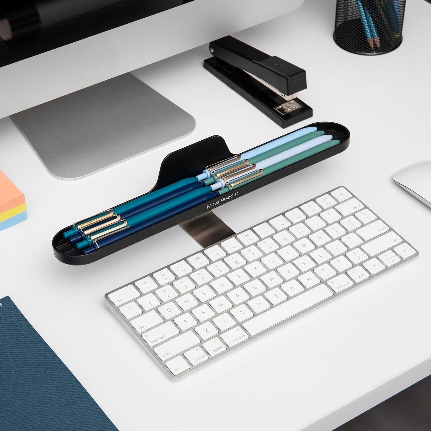 Mind Reader Over Keyboard Shelf, Desktop Organizer, Phone Holder, Storage, Phone Holder, Office, 13" L x 2" W x 3.5" H, Black