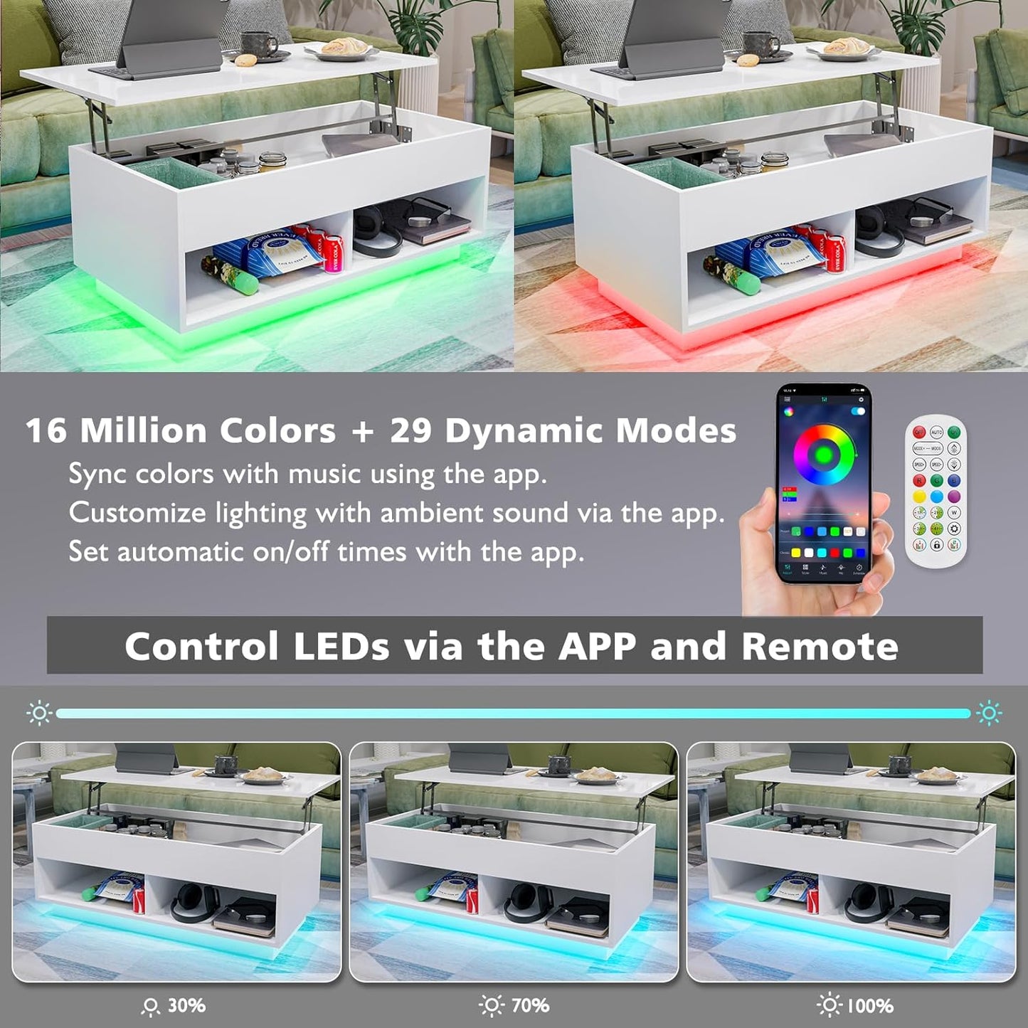 NEW - HOMMPA Lift Top Coffee Table with Hidden Storage, 2 Open Shelves - Retail $155