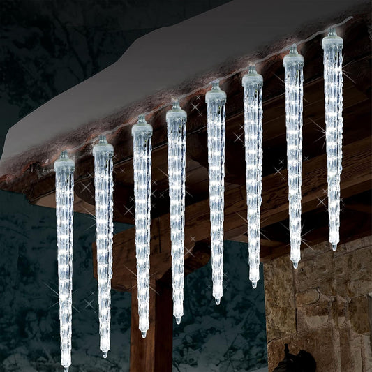 WATERGLIDE Meteor Shower Lights, 11" Outdoor Christmas Lights 10 Icicles 240 SMD LED Crystal Ice Falling Light, Connectable Raindrop Iciclelights, Xmas Winter Party Tree Holiday Decor, White