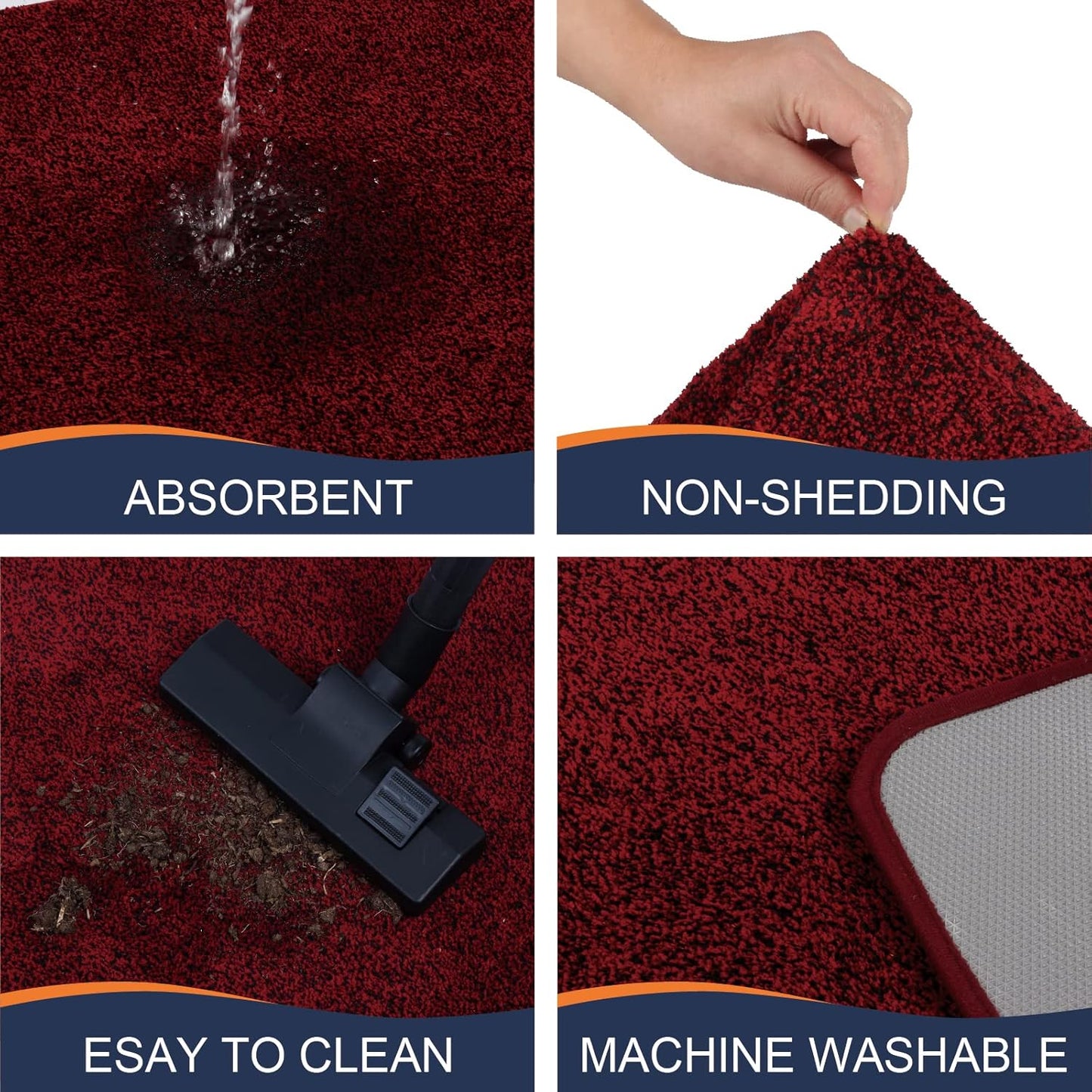 Walensee Indoor Doormat, Front Door Mat for Entrance (20"x32" Red) Machine Washable Entryway Rug Non Slip Dirt Trapper Door Rugs Absorbent Low Profile Shoes Scraper Inside Floor Mats for Entry