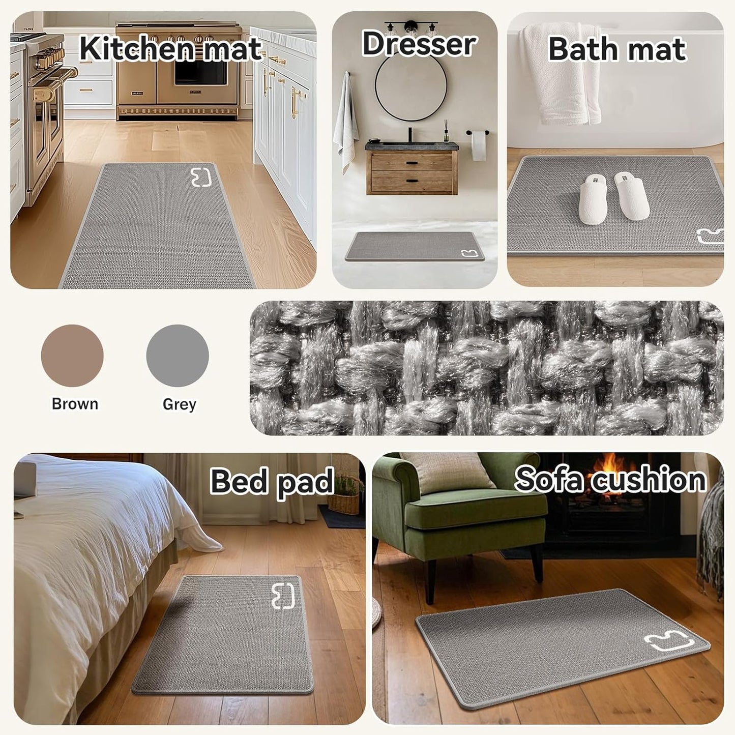 Braided Bathroom Runner Rugs Bath Mat Non Slip Washable, Rubber Backing Super Absorbent Ultra Thin Quick Dry Bath Rug Bathroom Floor Mat, Ideal for Hallway Bedroom Laundry Room, Gray 16"x47"