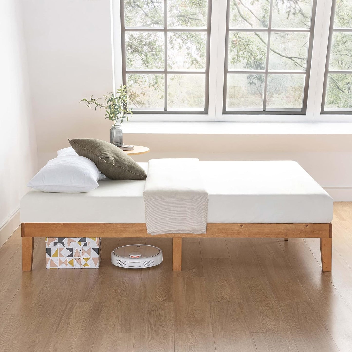 Mellow FULL 12 Inch Naturalista Classic - Solid Wood Platform Bed with Wooden Slats, No Box Spring Needed, Easy Assembly, Full, Natural Pine - Retail $140