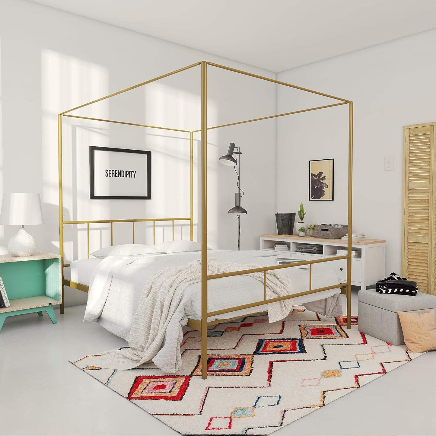 NEW - Novogratz FULL Marion Canopy Bed Frame, Gold - Retail $127