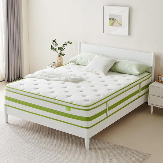 NEW - Dourxi 12 Inch FULL Hybrid Mattress, PLUSH, Gel Memory Foam and Pocket Springs for Cooling Sleep & Pressure Relief, Organic Cotton Fabric Cover - Retail $277