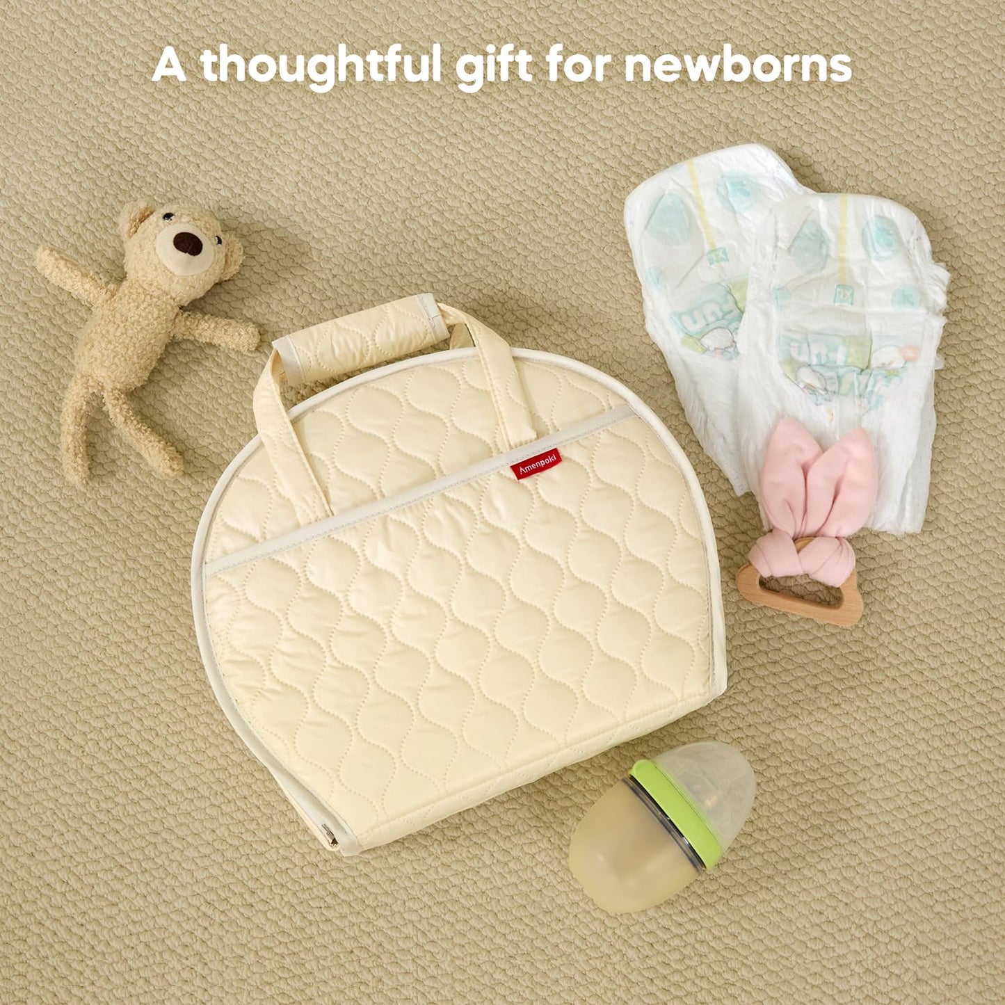 Portable Waterproof Leather Diaper Changing Pad Compact for Travel Diaper Bag, Easy Clean, Newborn Baby, Beige