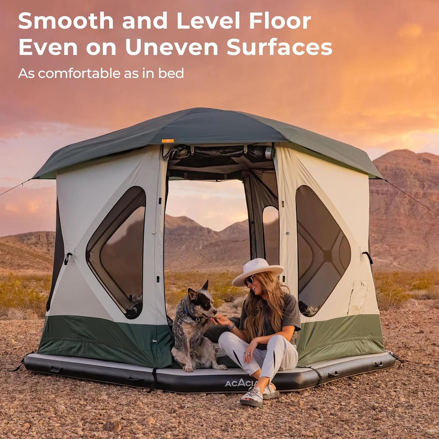 NEW - ACACIA Air Floor XL for Space Camping System, 4-Layer, 6-Inch-Thick Inflatable Floor for Floating Tent, Waterproof Moistureproof Camping Base with Removable Carpet, Repair Patch, Carry Bag - Retail $649