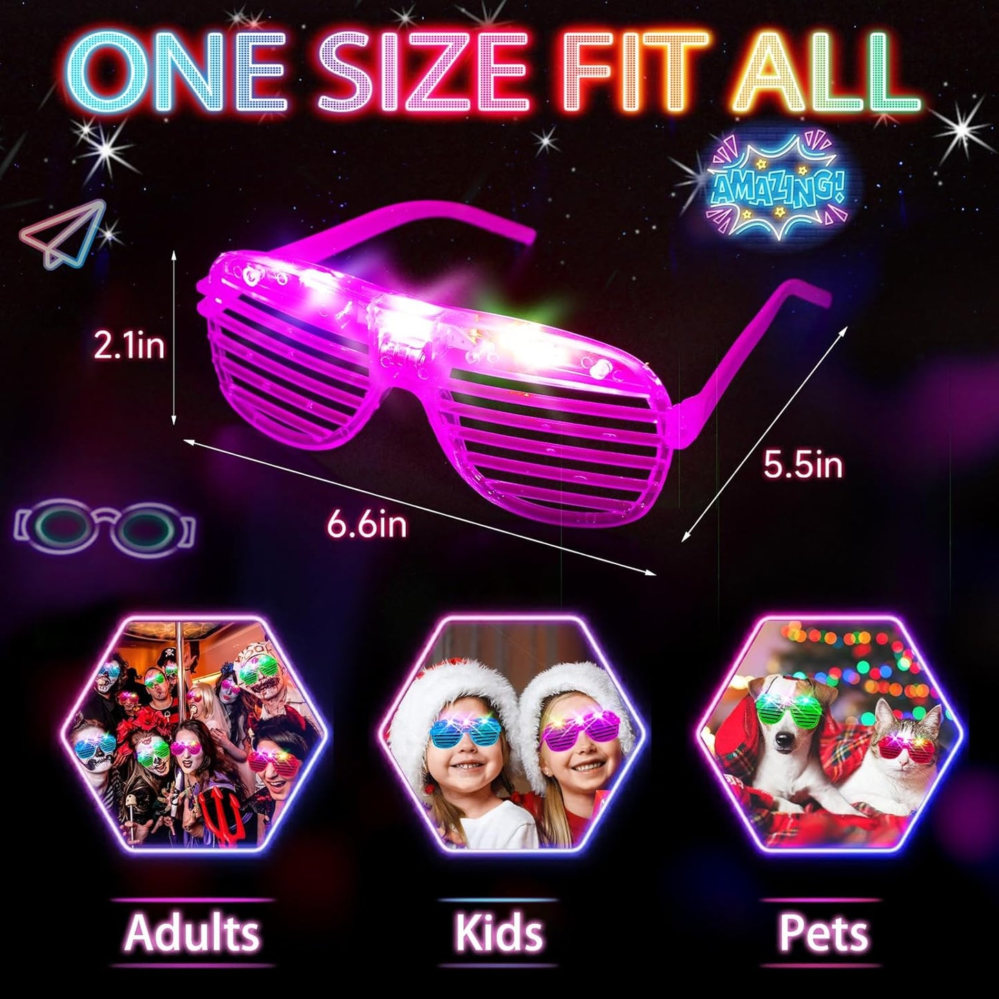 38PCS LED Glasses, Light Up Glasses, 5 Colors, 3 Light Modes, Glow in The Dark Party Supplies, Neon Party Favors for Birthday Gifts, Party Decorations, New Year, Carnival